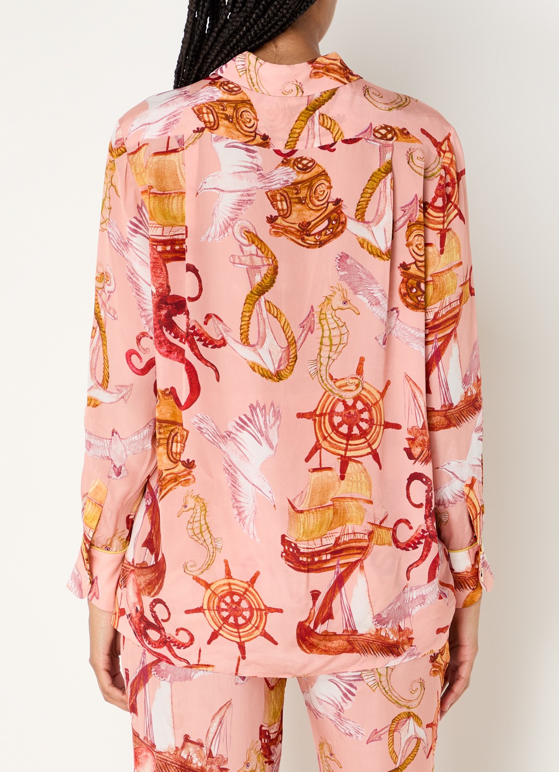Farm Rio Nautical Wonder blouse met print - achterkant perzikroze