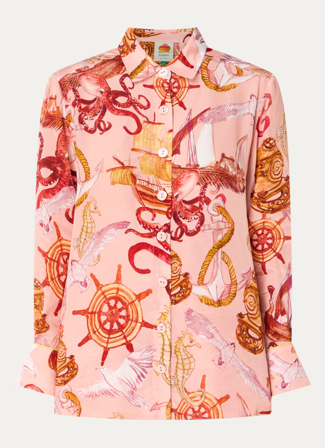 Farm Rio Nautical Wonder blouse met print - voorkant 2 perzikroze