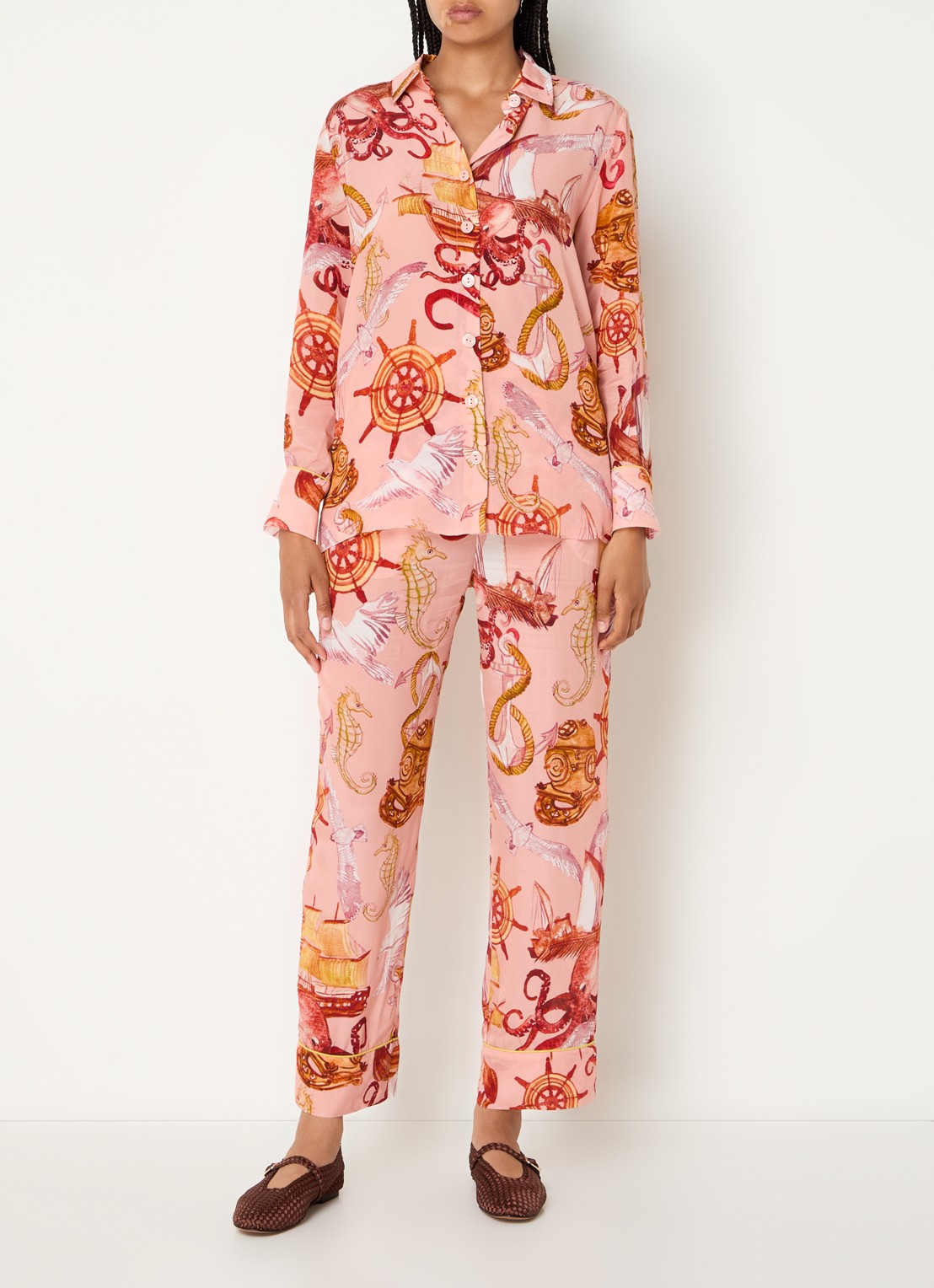 Farm Rio Nautical Wonder cropped slim fit broek met print - voorkant 2 perzikroze