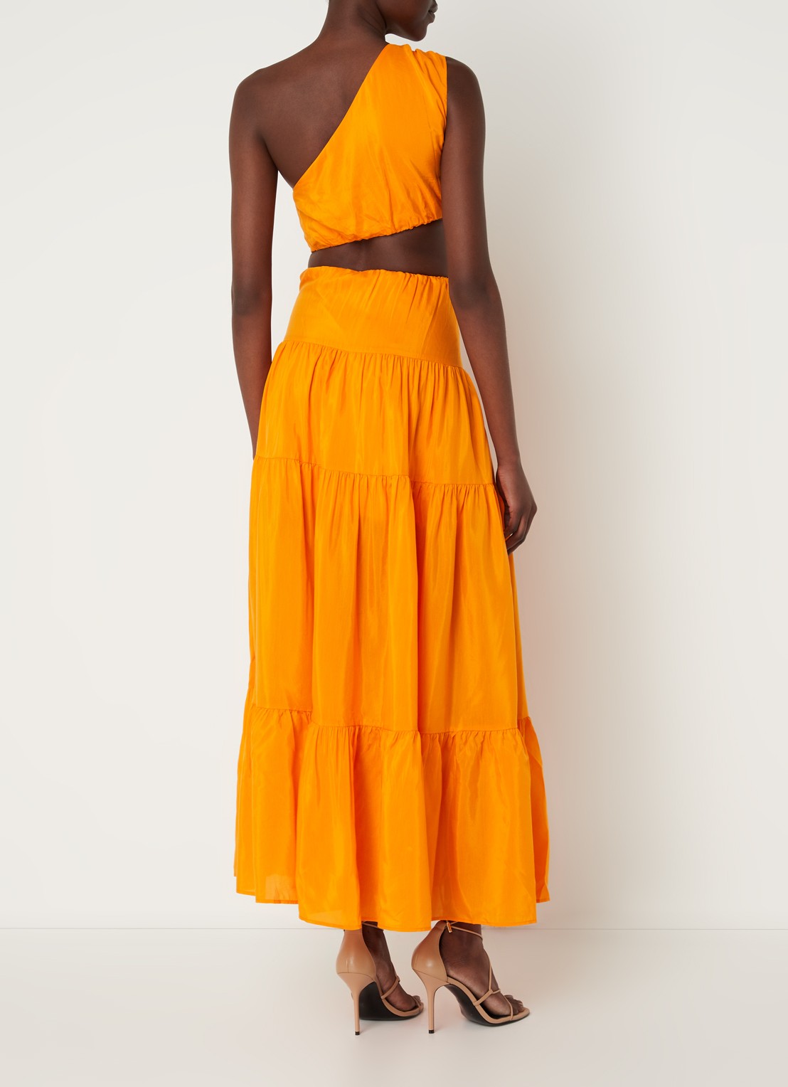 FARM Rio One shoulder maxi jurk met cut-out details - achterkant 5 oranje