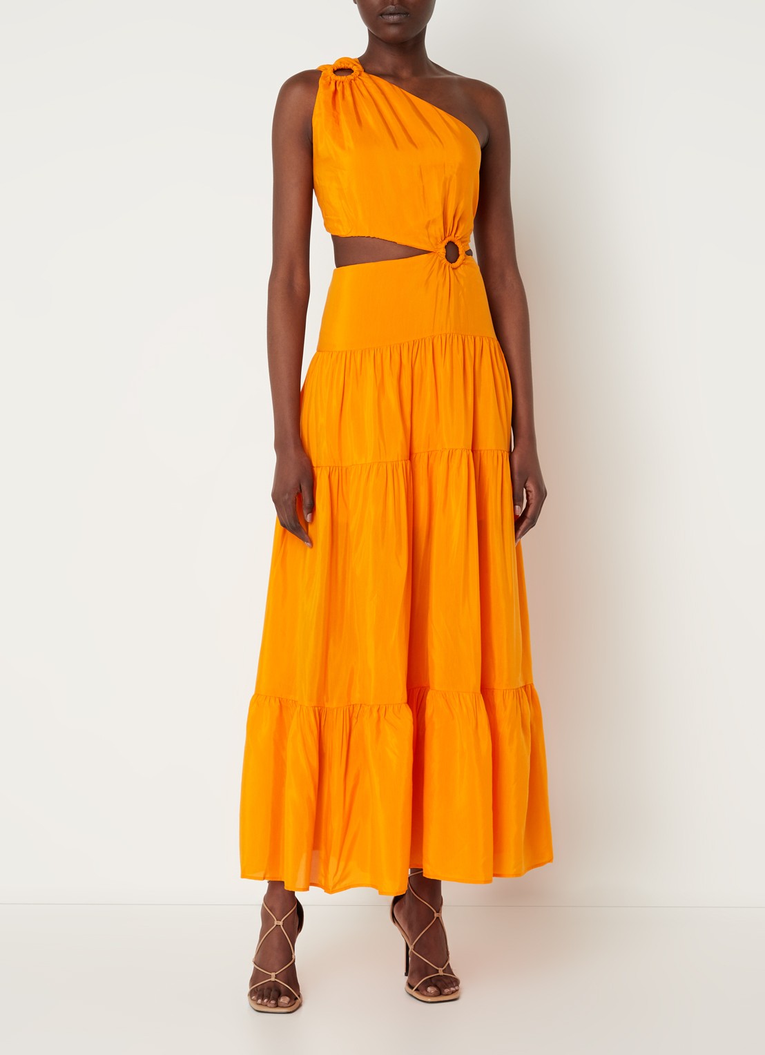 FARM Rio One shoulder maxi jurk met cut-out details - detail 3 oranje