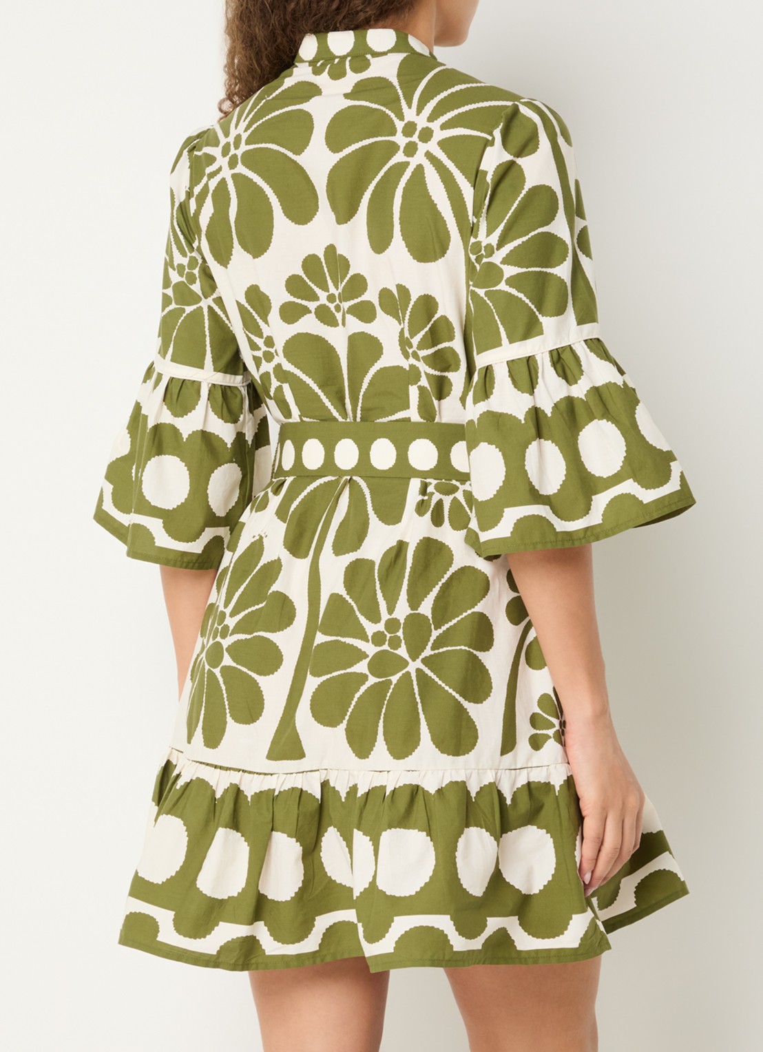 Farm Rio Palermo mini jurk met ceintuur en print - achterkant mosgroen