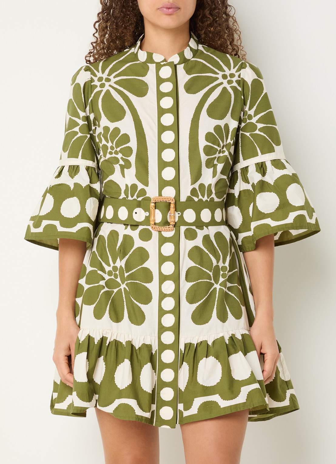 Farm Rio Palermo mini jurk met ceintuur en print - detail 2 mosgroen