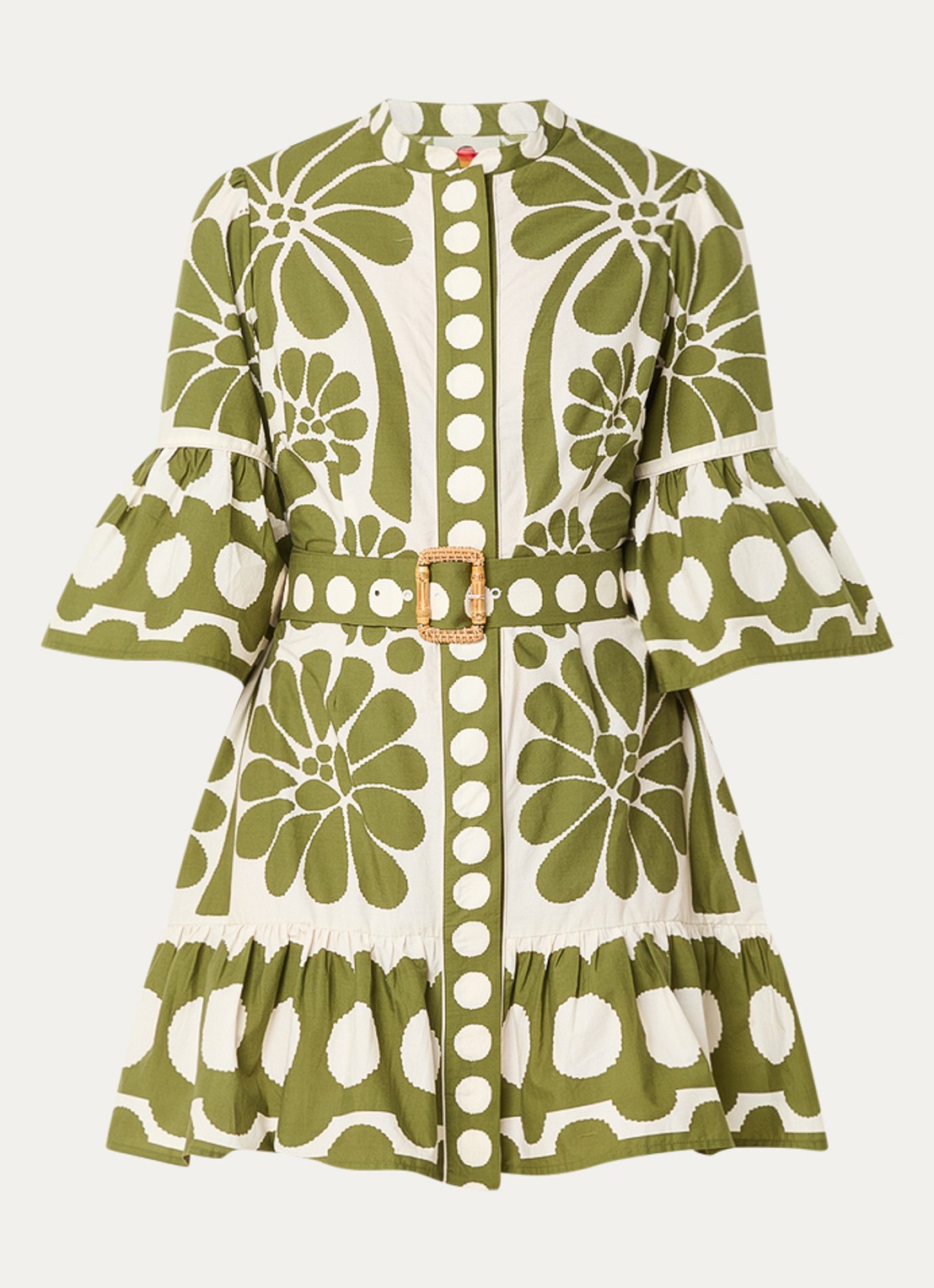 Farm Rio Palermo mini jurk met ceintuur en print - voorkant 3 mosgroen