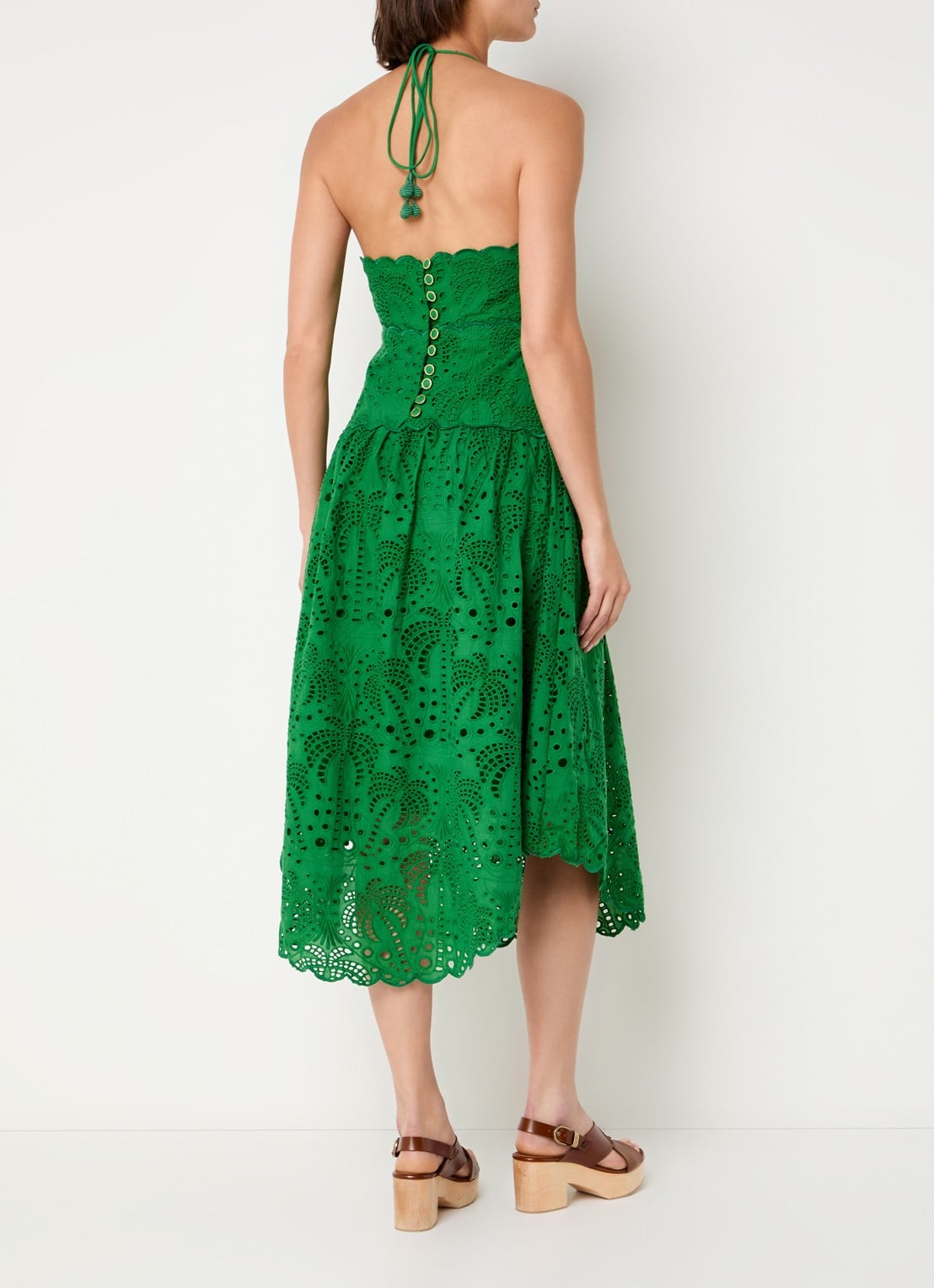 Farm Rio Palm Tree midi jurk met broderie - achterkant 2 groen