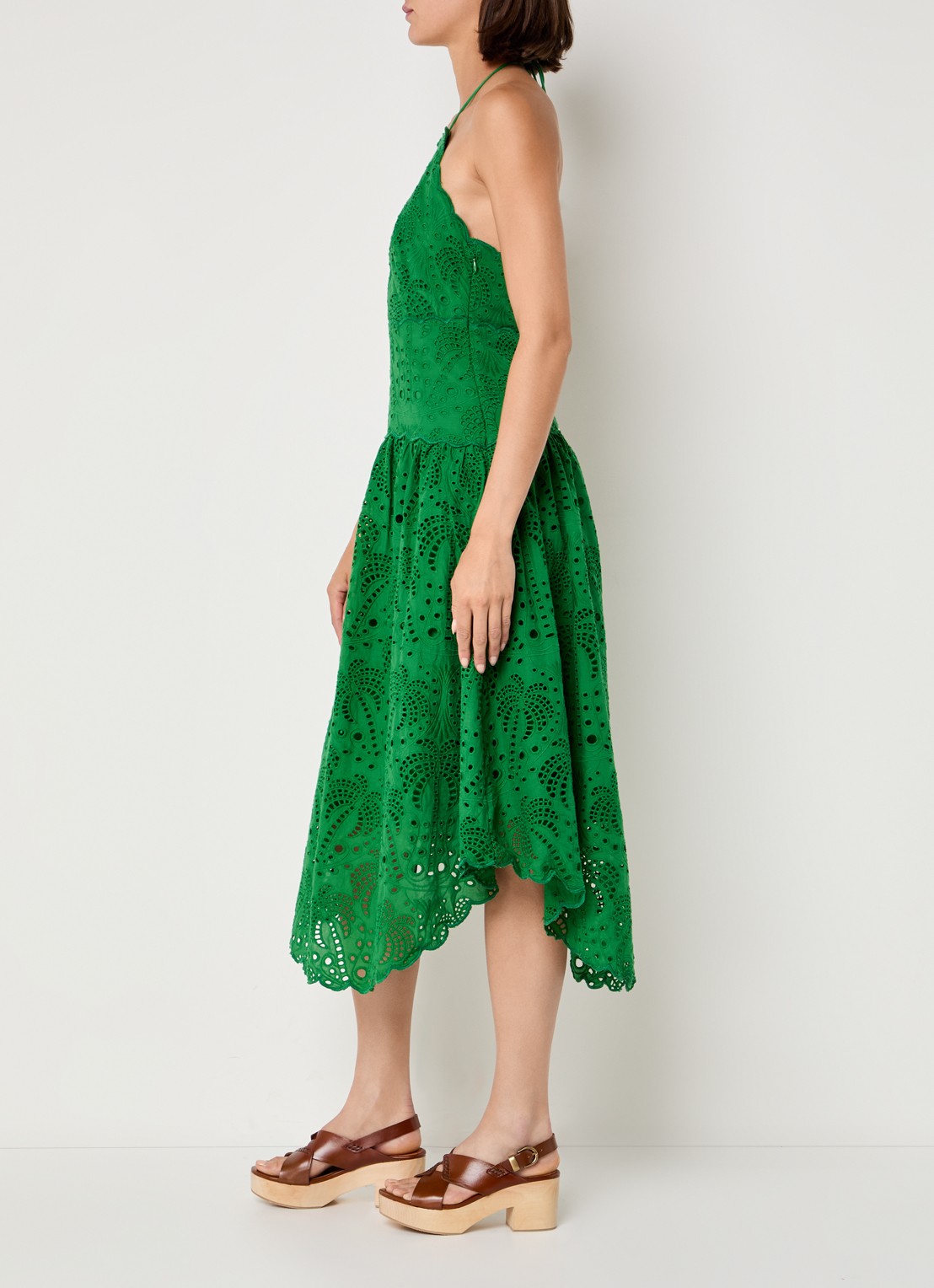Farm Rio Palm Tree midi jurk met broderie - voorkant 4 groen