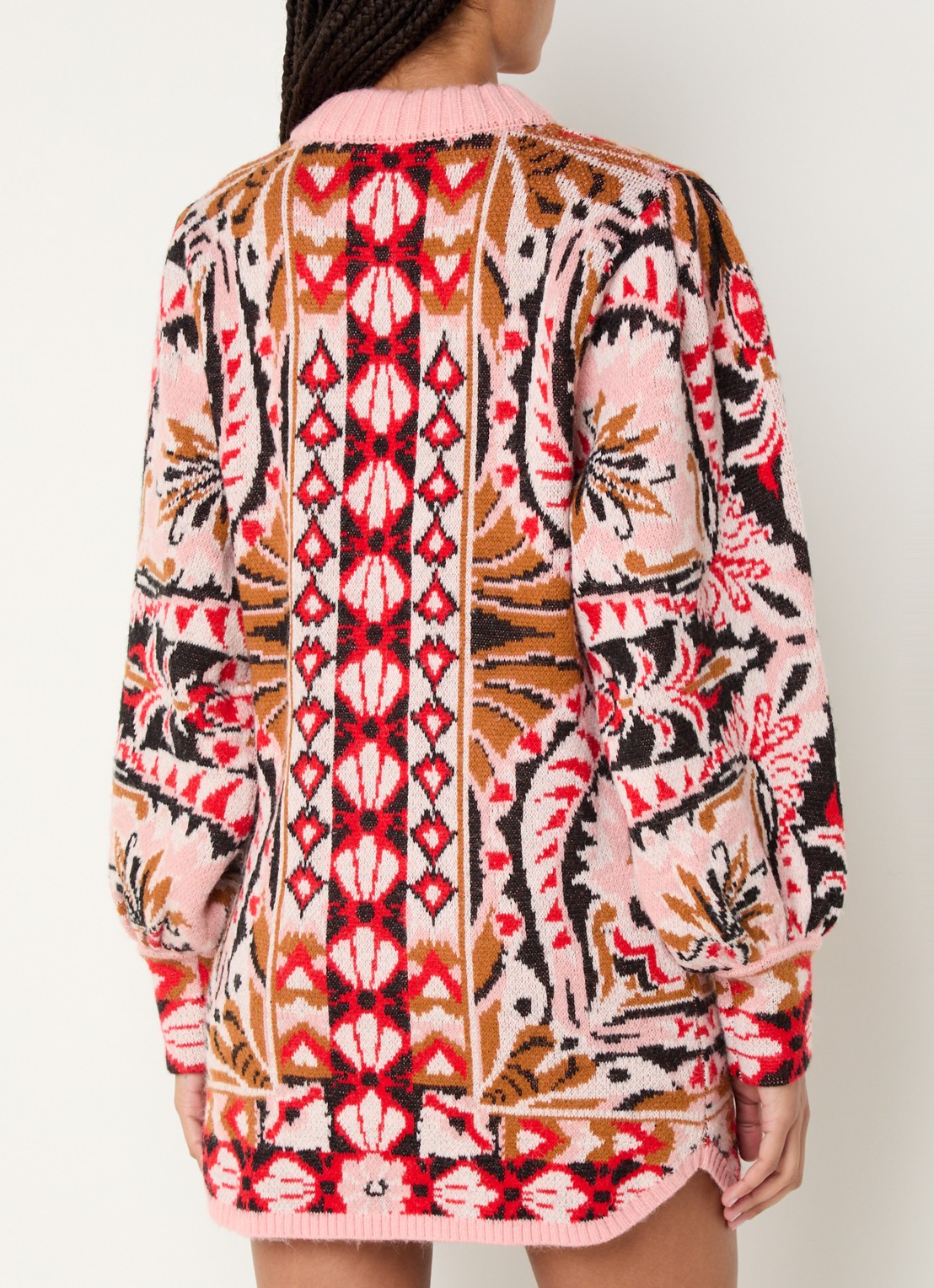 Farm Rio Pineapple grofgebreide mini trui-jurk in wolblend - achterkant roze