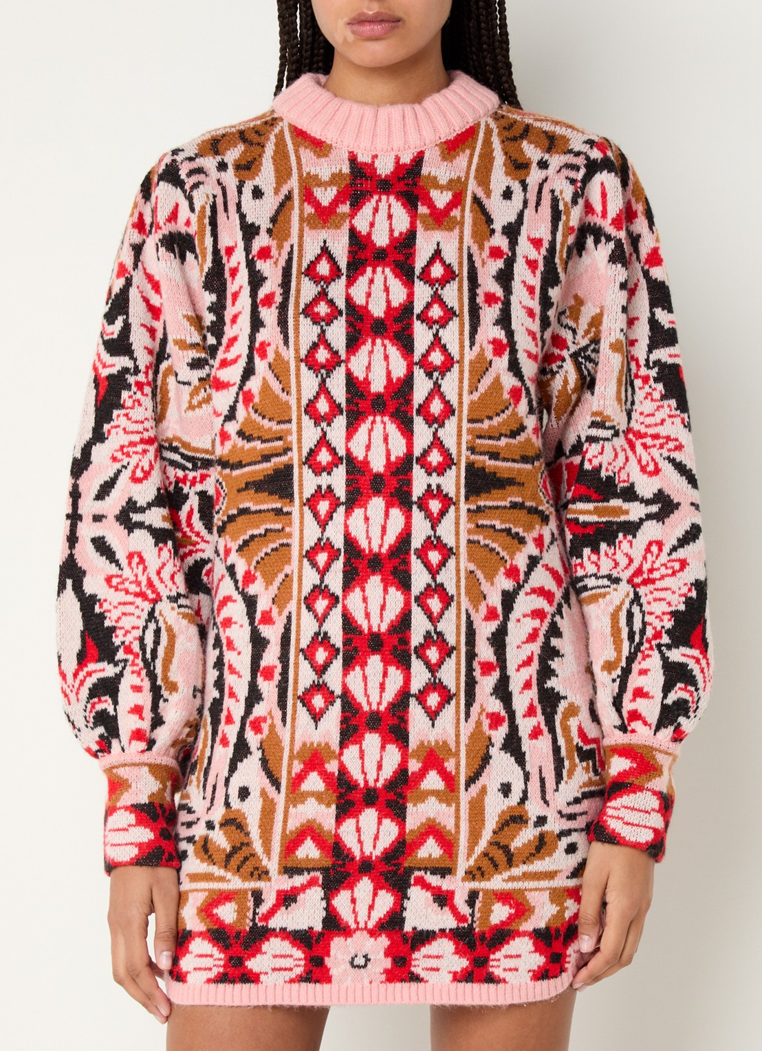 Farm Rio Pineapple grofgebreide mini trui-jurk in wolblend - detail 2 roze