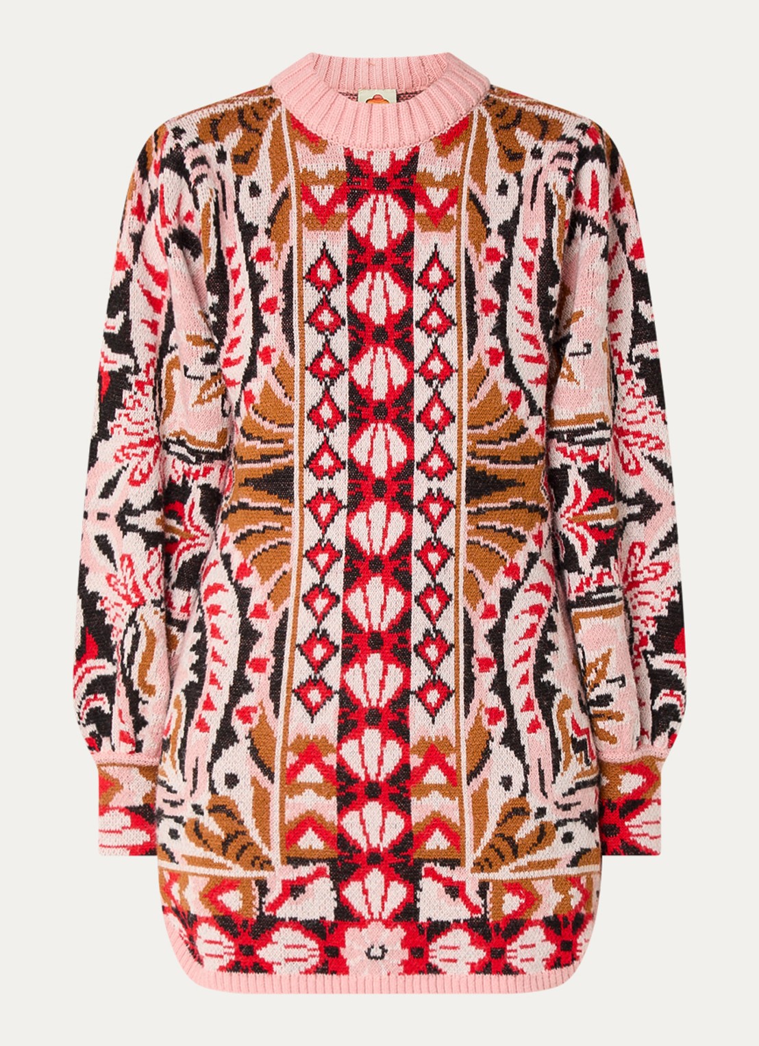 Farm Rio Pineapple grofgebreide mini trui-jurk in wolblend - voorkant 4 roze