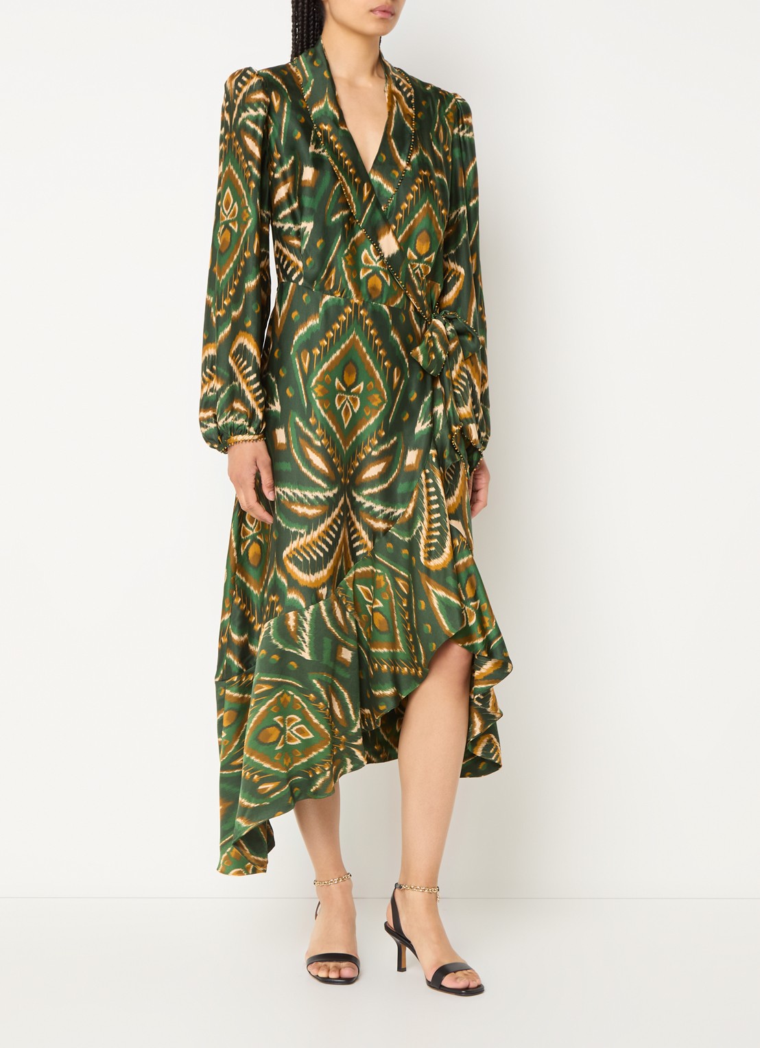Farm Rio Pineapple midi wikkeljurk met print en asymmetrische zoom - detail 4 donkergroen