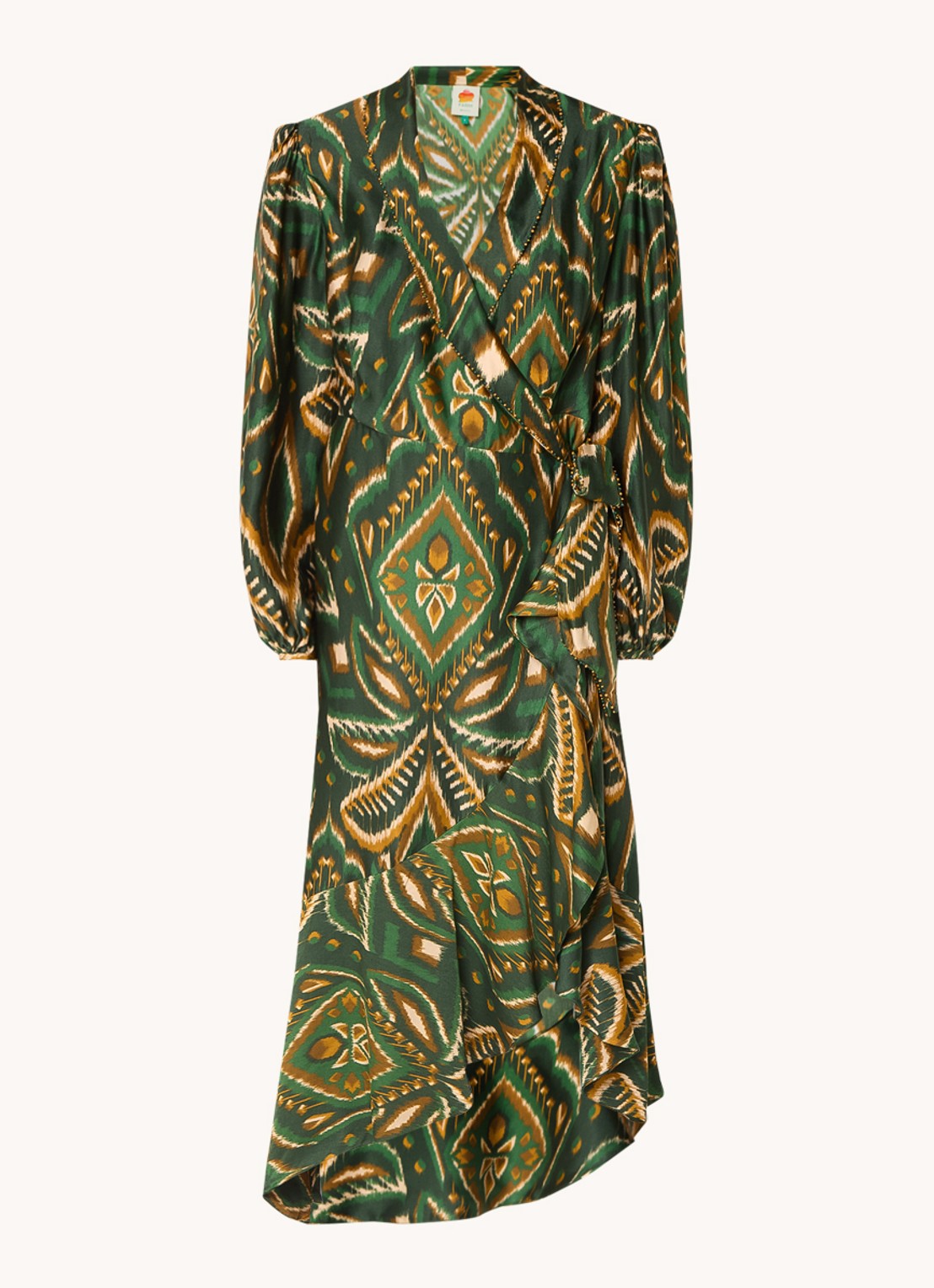 Farm Rio Pineapple midi wikkeljurk met print en asymmetrische zoom - voorkant 2 donkergroen