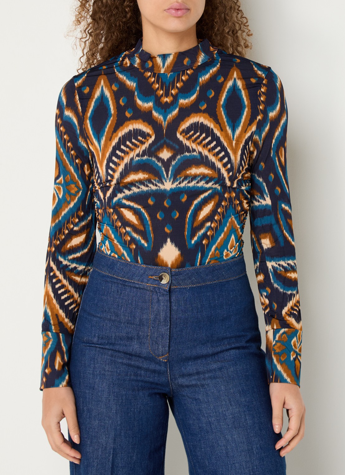 Farm Rio Pineapple top met print en opstaande kraag - detail 4 donkerblauw
