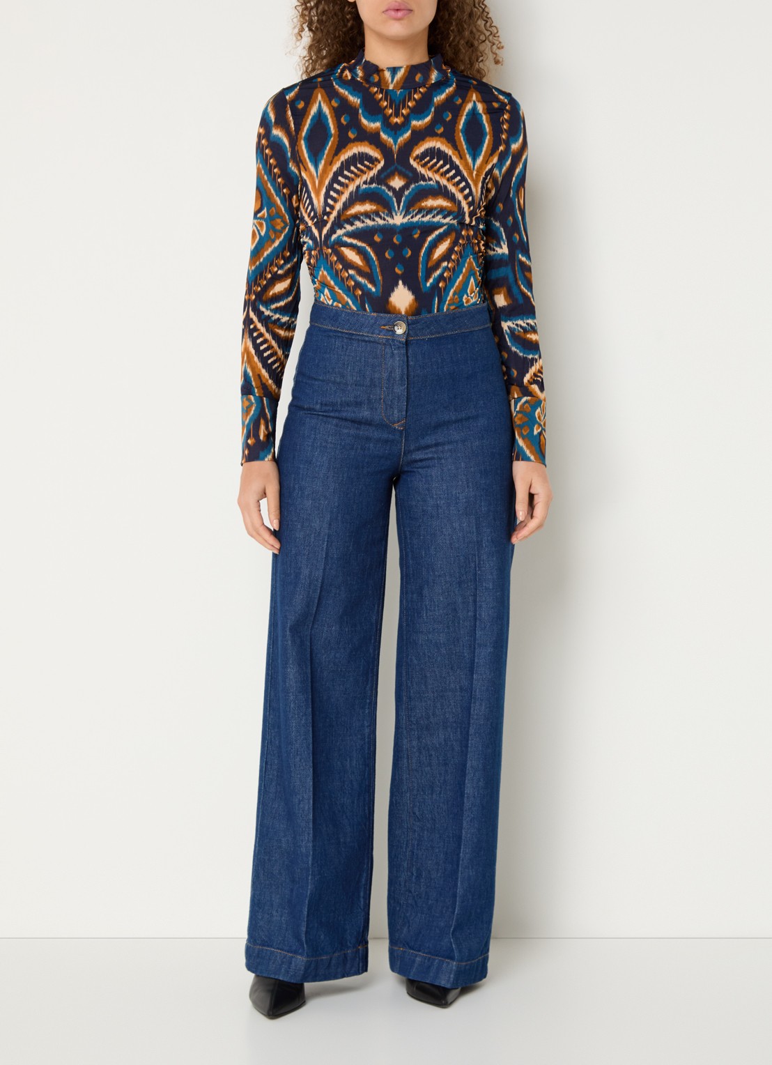 Farm Rio Pineapple top met print en opstaande kraag - voorkant 3 donkerblauw