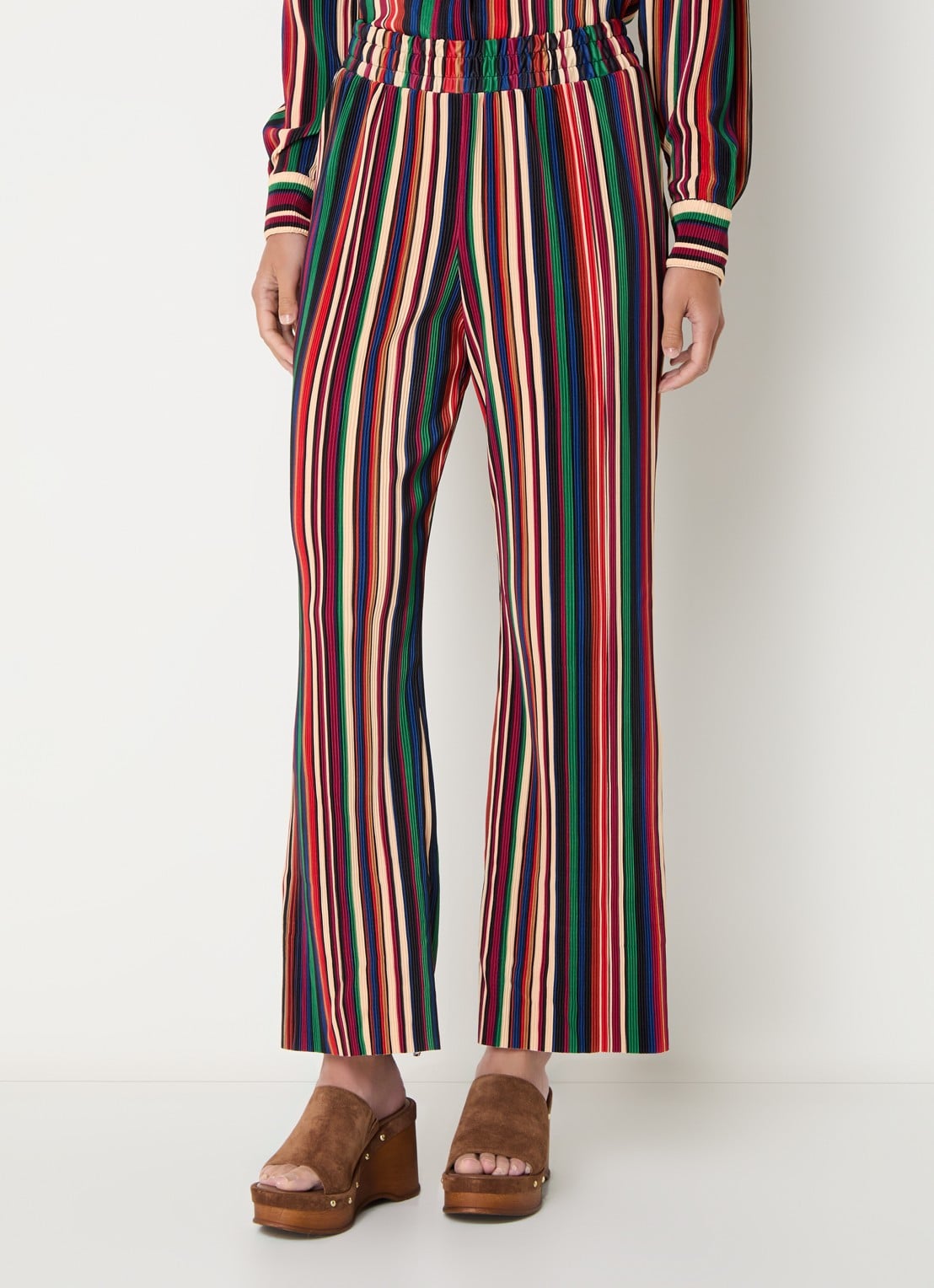 Farm Rio Pipa high waist wide fit broek met streepprint en structuur - detail rood