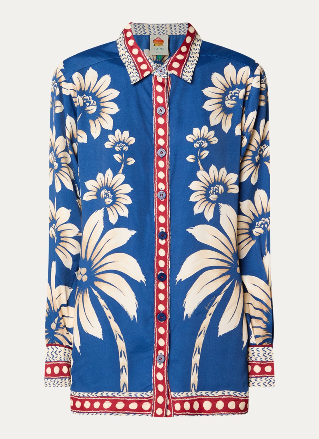 Farm Rio Pyjamatop met bloemenprint - voorkant 2 royalblauw