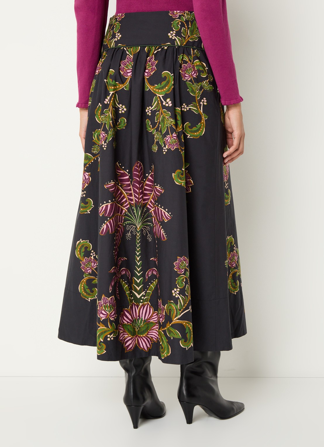 Farm Rio Ravenala midi rok met bloemenprint en steekzakken - achterkant antraciet