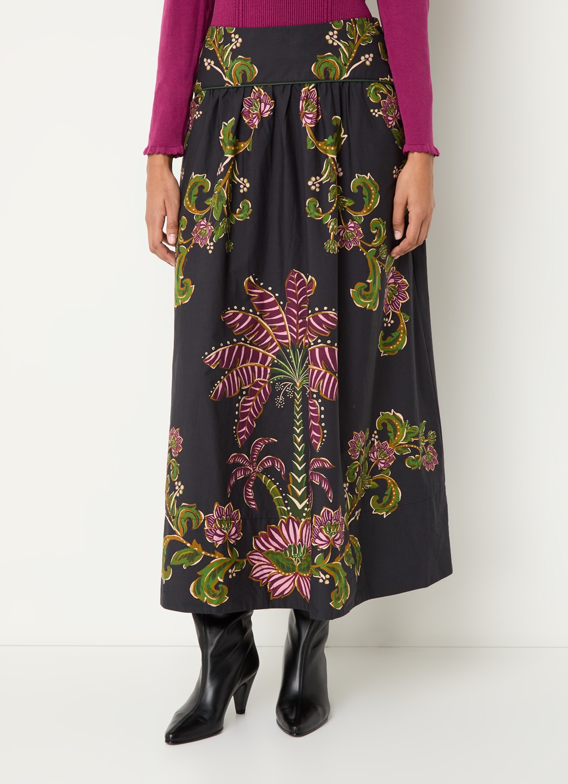 Farm Rio Ravenala midi rok met bloemenprint en steekzakken - detail 2 antraciet