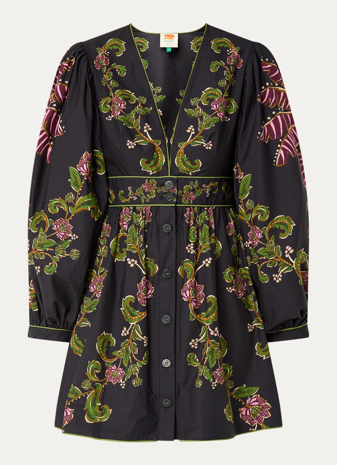 Farm Rio Ravenala mini blousejurk met bloemenprint - voorkant 3 middengrijs