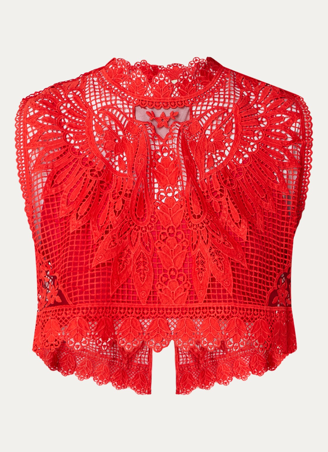 Farm Rio Red Toucan crop top met opengewerkt dessin - voorkant 2 rood