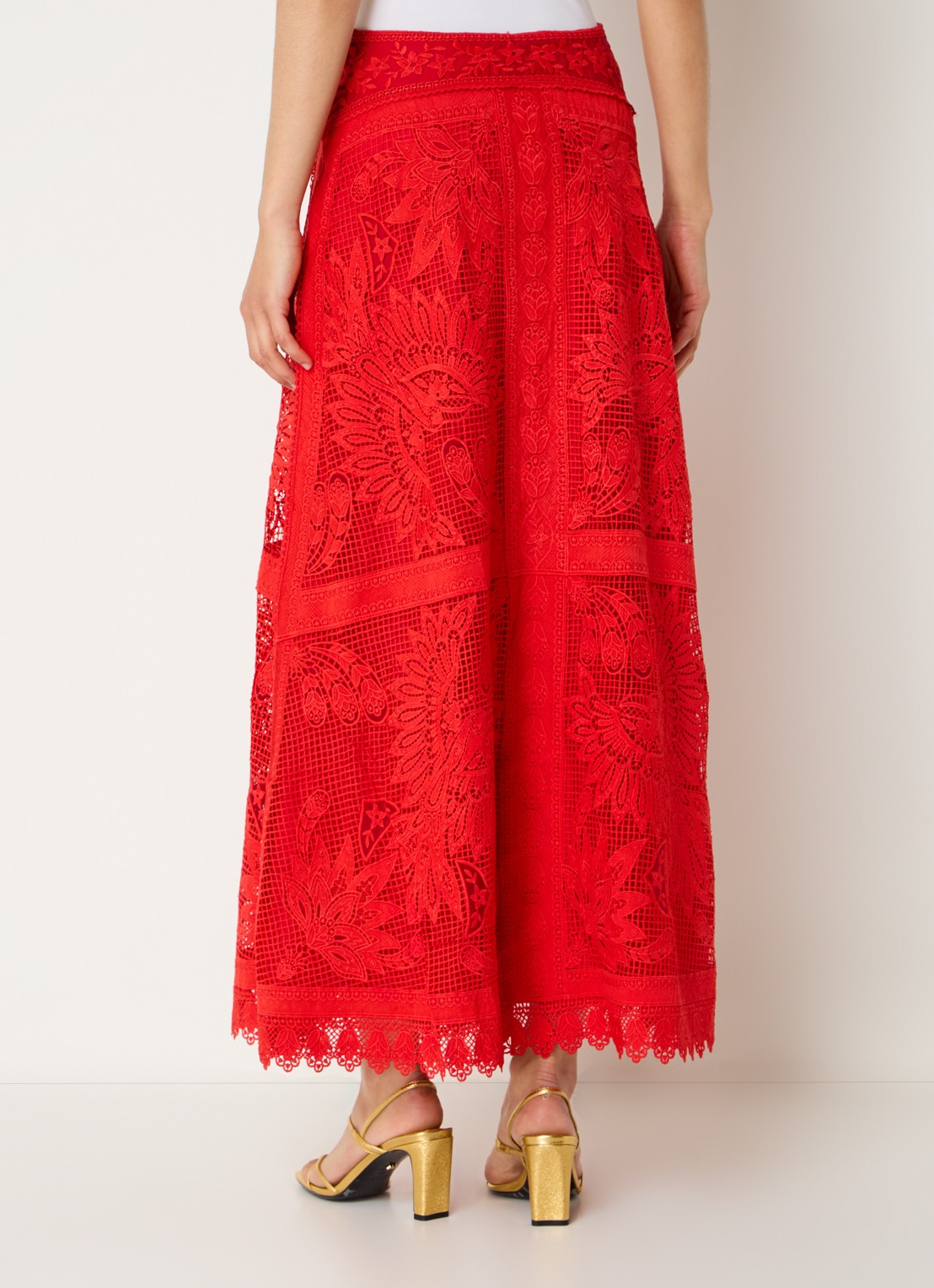Farm Rio Red Toucan maxi rok met opengewerkt dessin - achterkant 4 rood