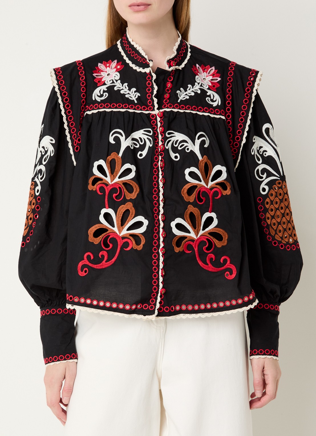 Farm Rio Richilieu semi-transparante blouse met broderie - detail 3 zwart