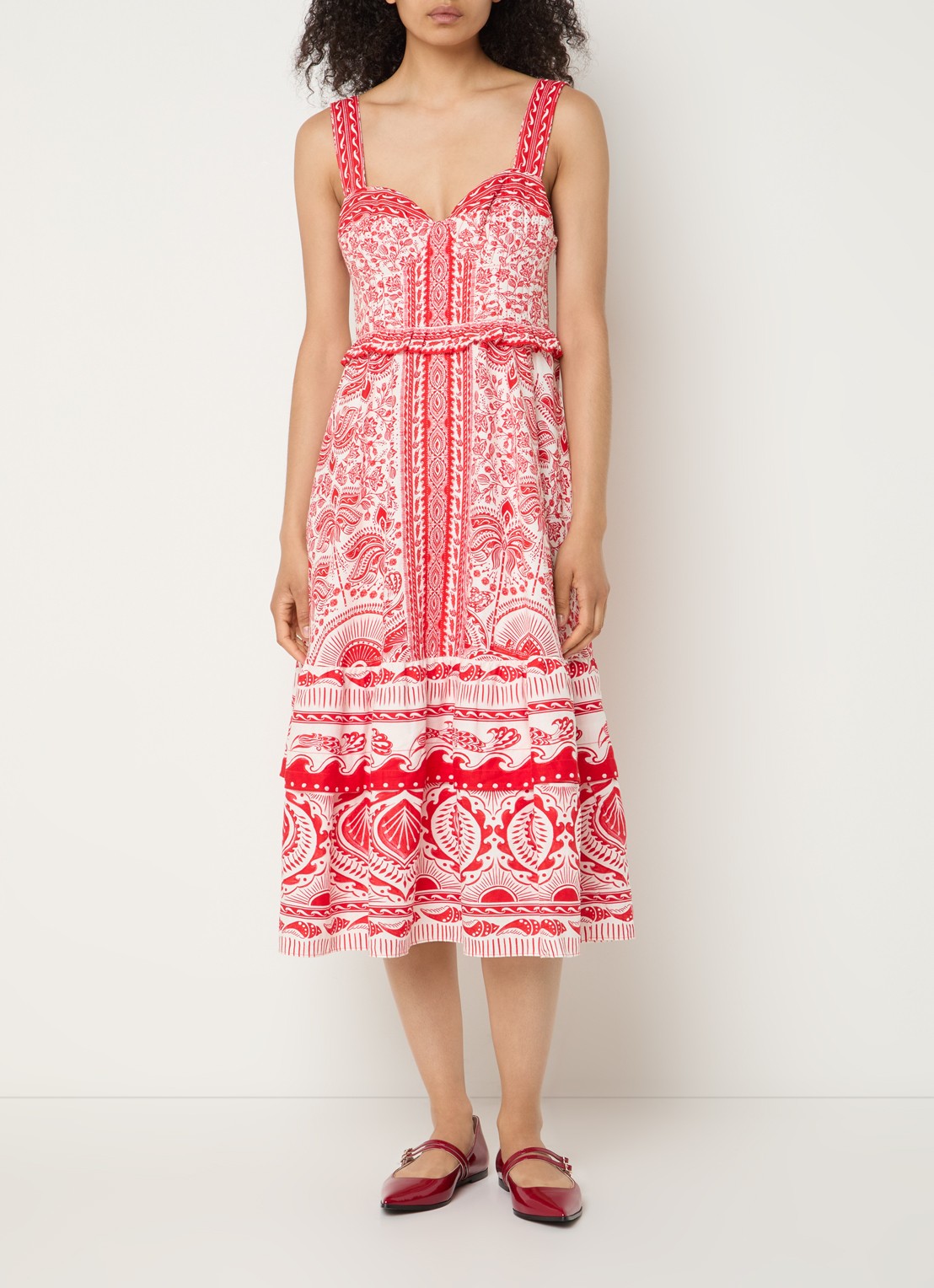 Farm Rio River Red midi jurk in linnenblend met bloemenprint - detail 2 rood