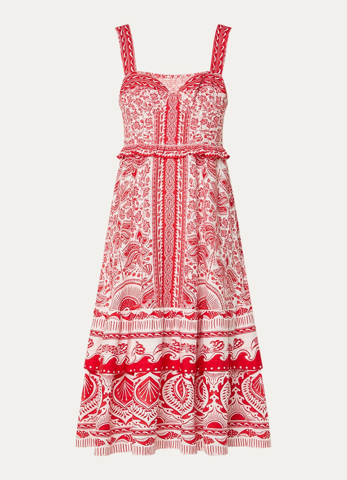Farm Rio River Red midi jurk in linnenblend met bloemenprint - voorkant 3 rood