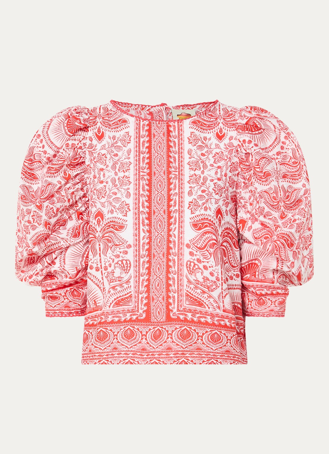 Farm Rio River Ride blouse met print en pofmouw - voorkant rood