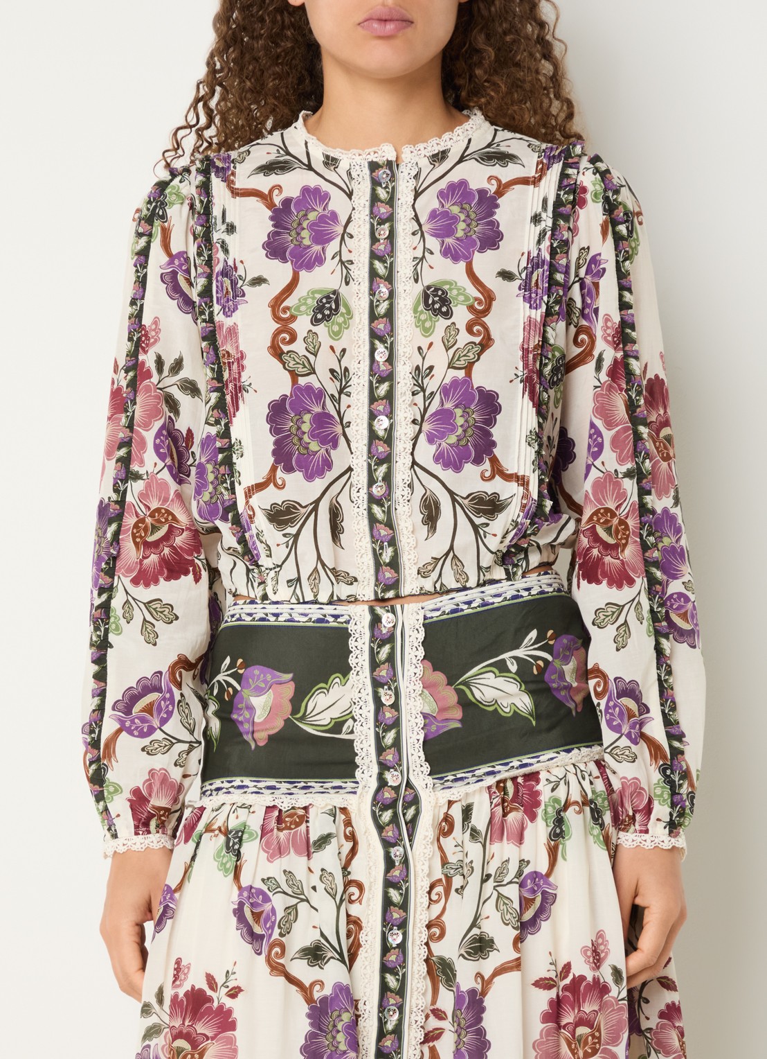 Farm Rio Rococo blouse met bloemenprint - detail 2 gebroken wit