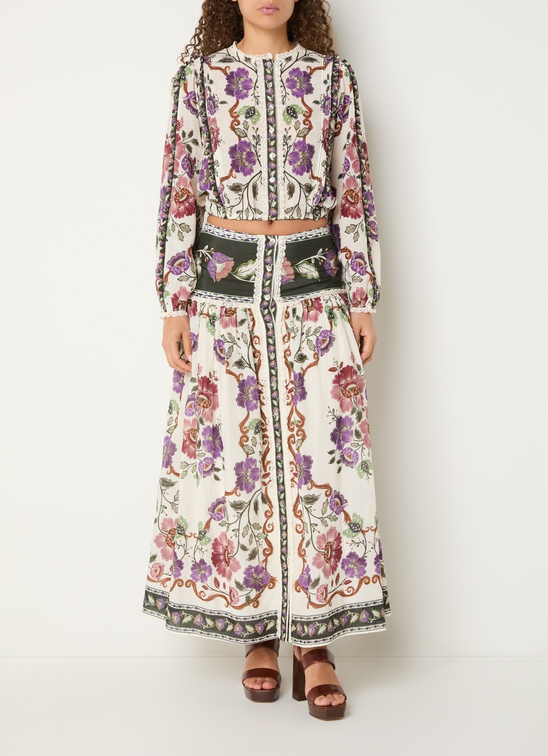 Farm Rio Rococo blouse met bloemenprint - voorkant 4 gebroken wit