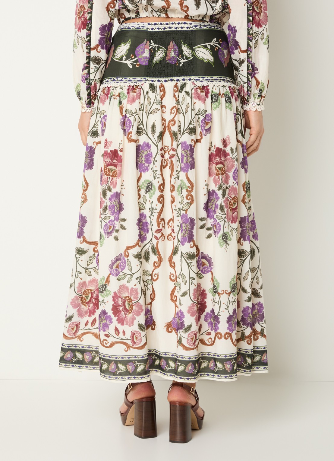 Farm Rio Rococo maxi rok met print - achterkant 2 gebroken wit