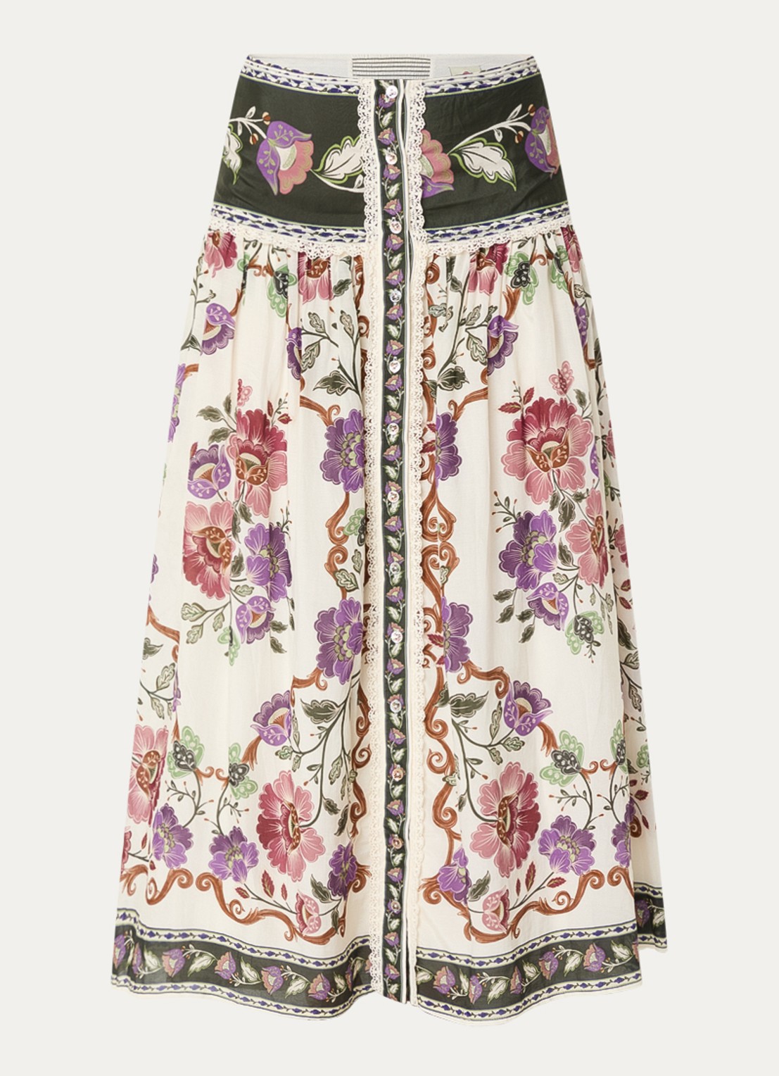 Farm Rio Rococo maxi rok met print - voorkant 3 gebroken wit