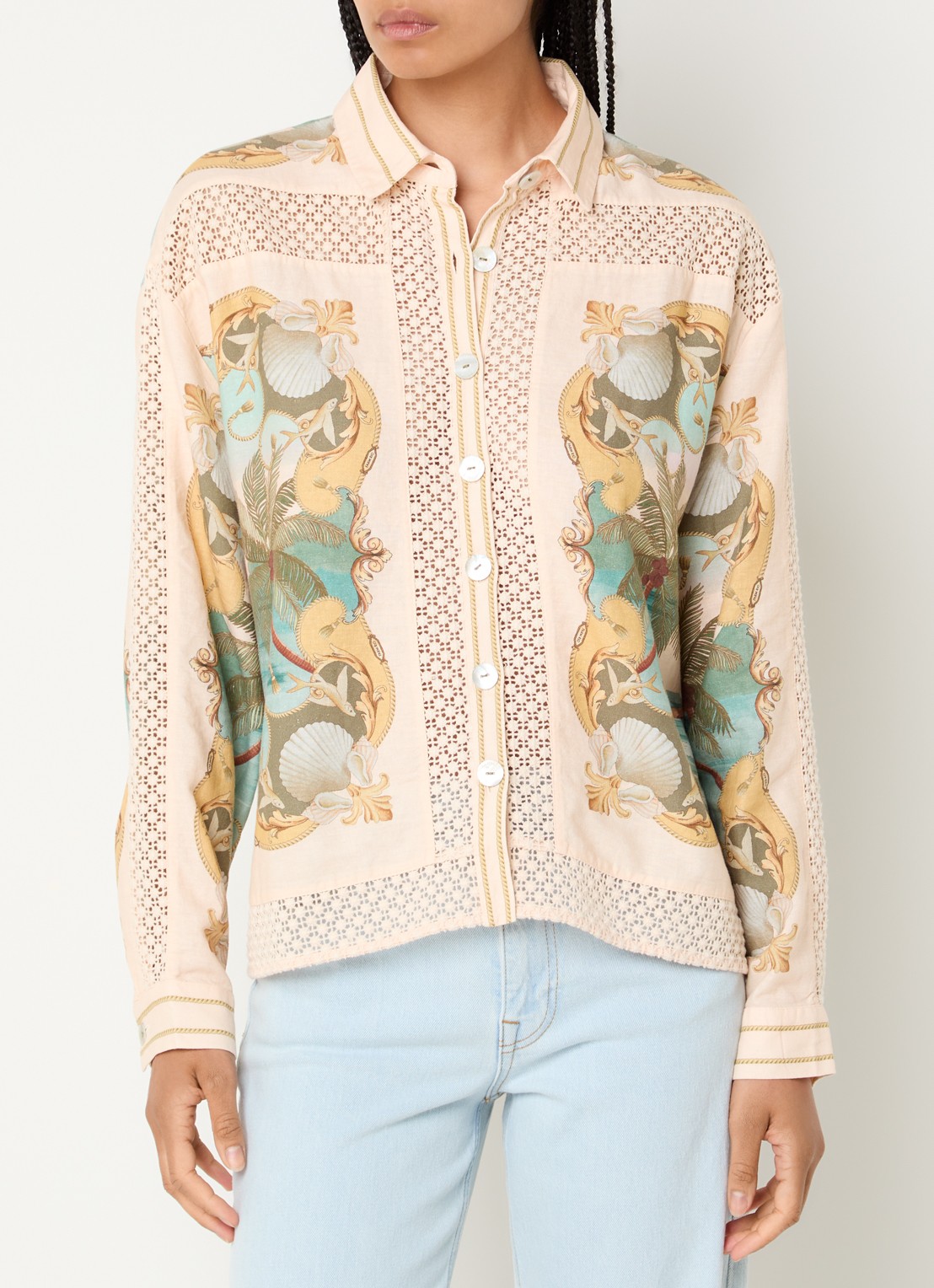 Farm Rio Royal Sea blouse met print - detail 2 beige