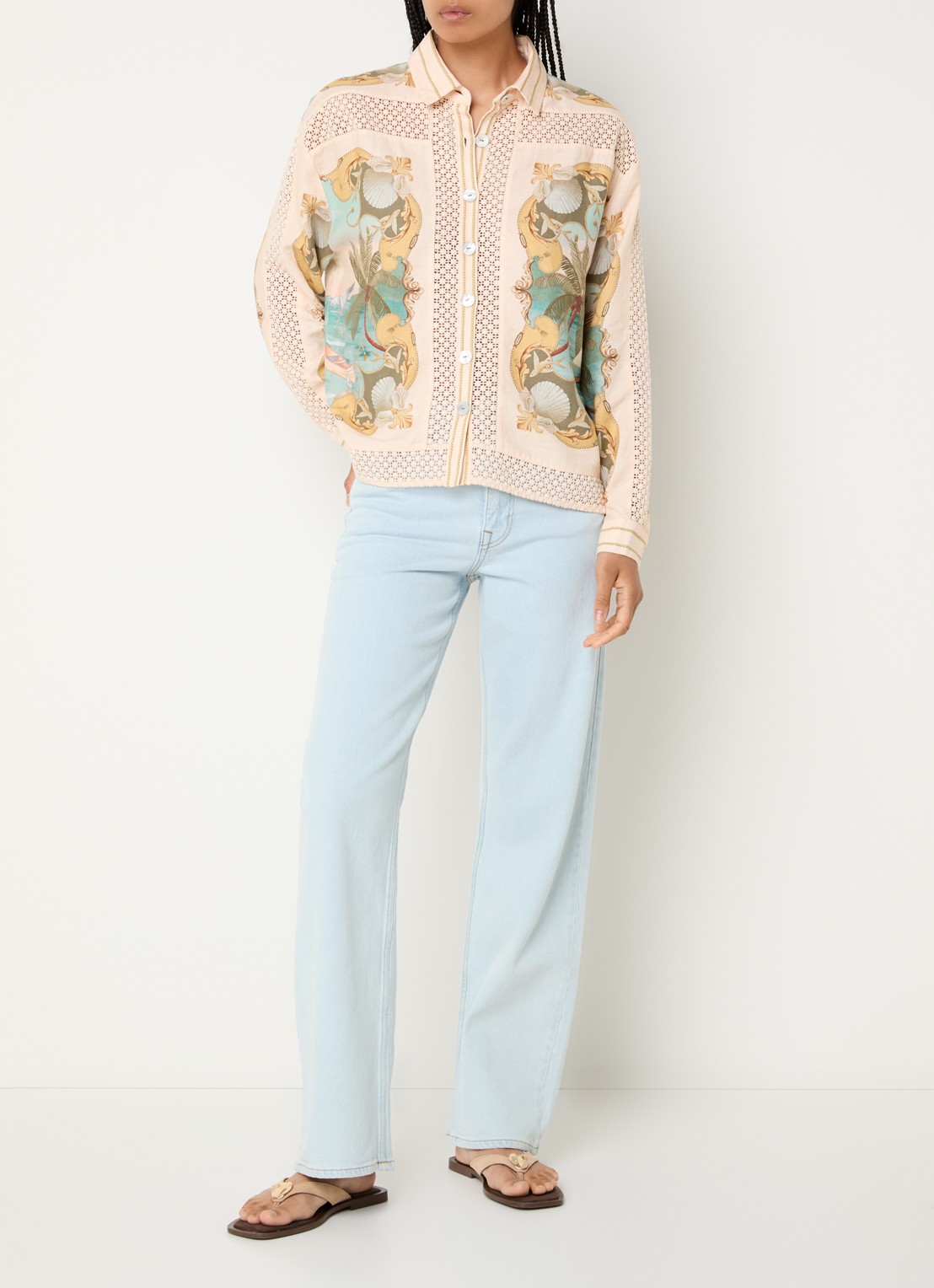 Farm Rio Royal Sea blouse met print - voorkant 4 beige