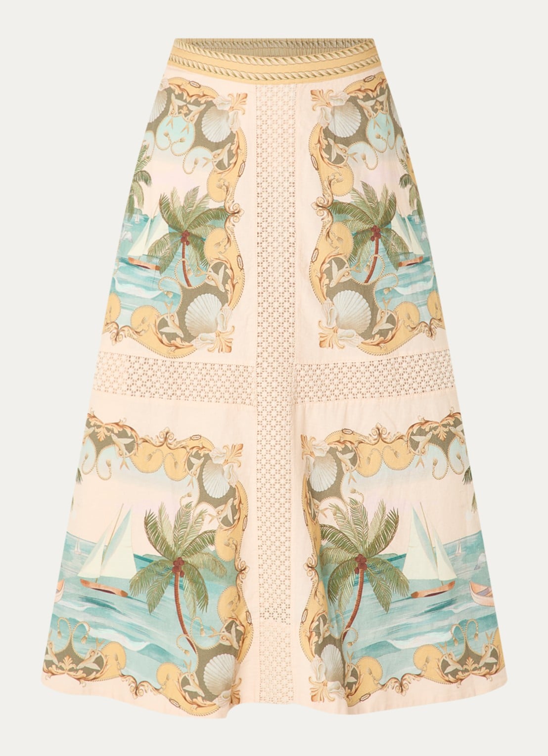 Farm Rio Royal Sea midi rok in linnenblend met print - voorkant 2 creme