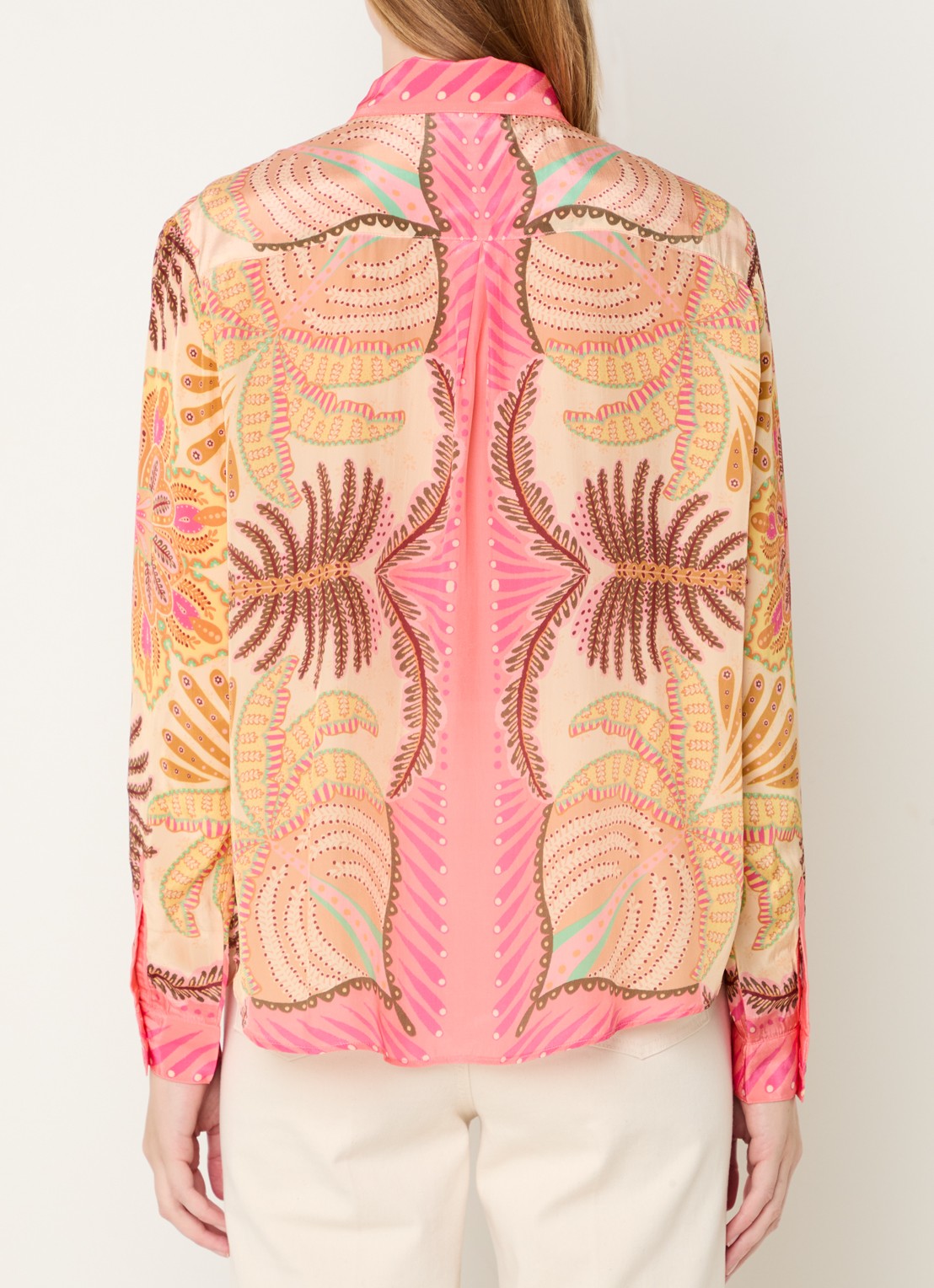 Farm Rio Sand blouse met bladprint - achterkant 5 roze