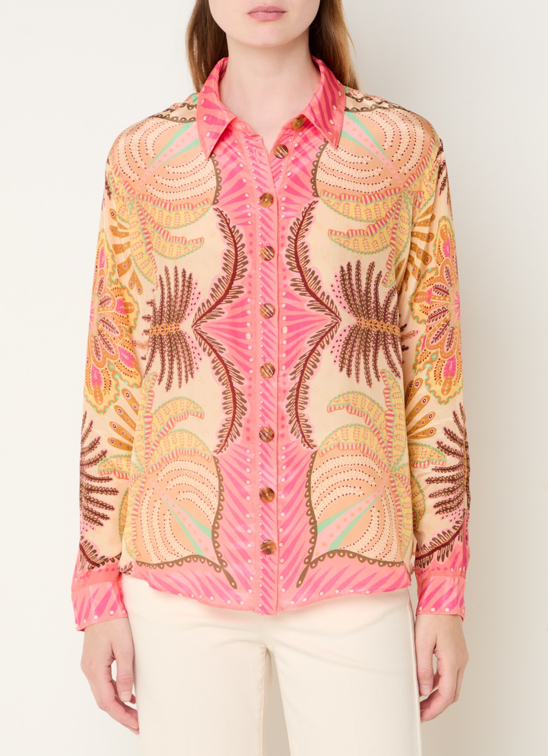 Farm Rio Sand blouse met bladprint - detail 3 roze