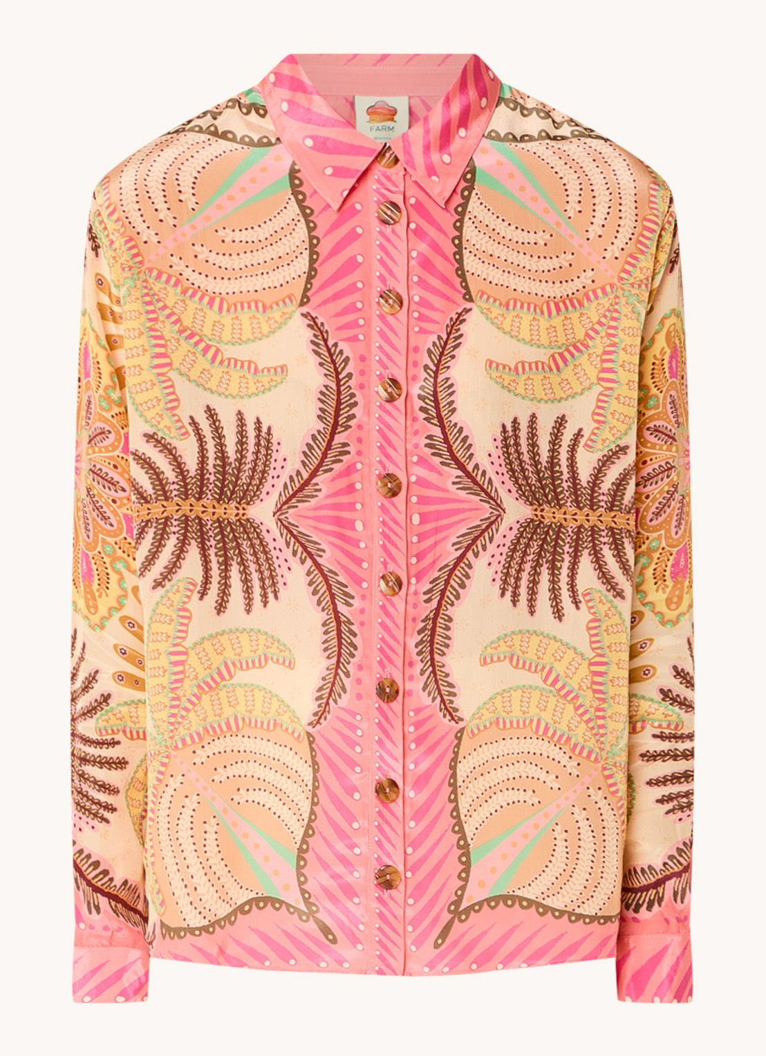 Farm Rio Sand blouse met bladprint - voorkant roze