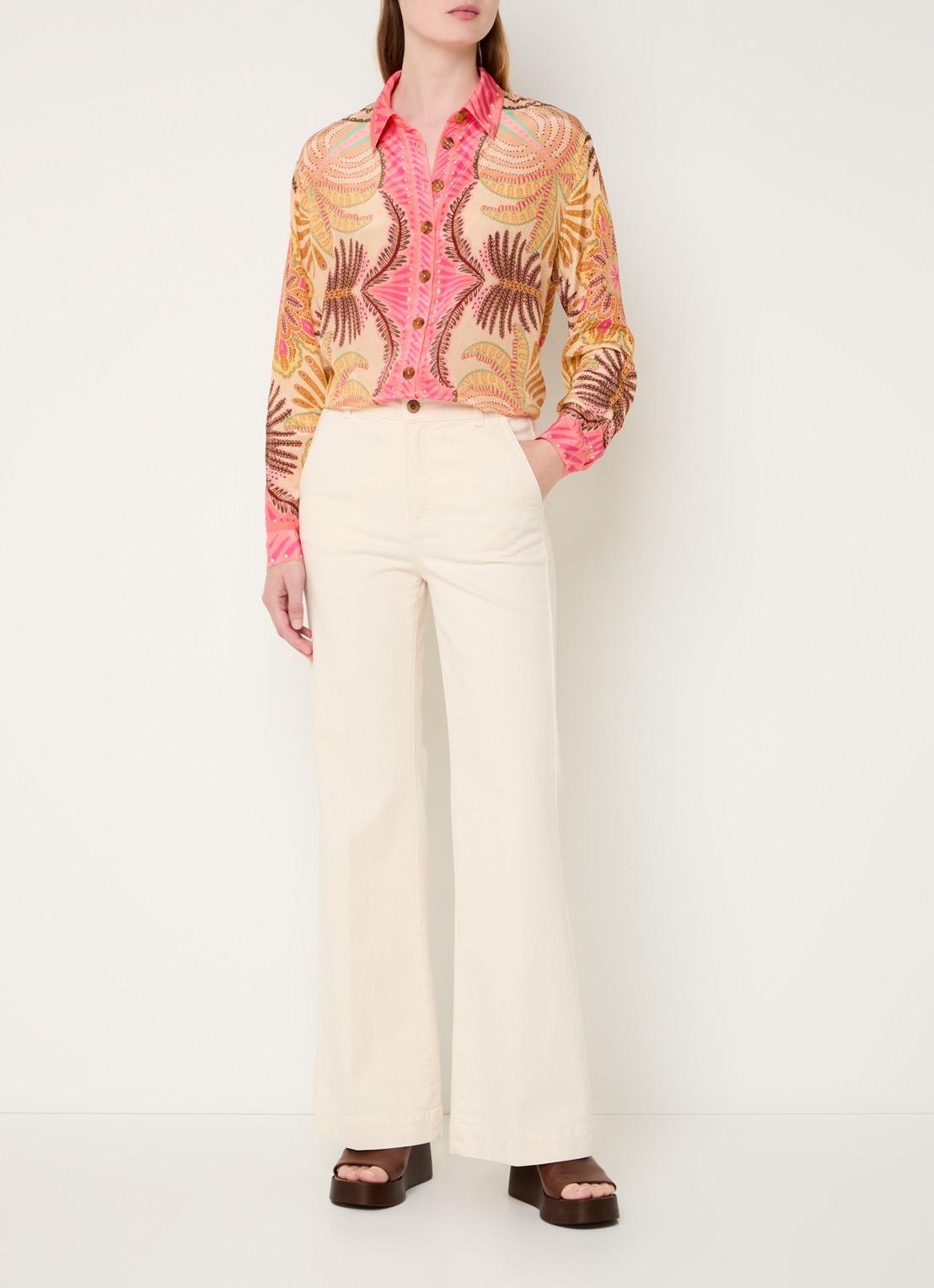 Farm Rio Sand blouse met bladprint - voorkant 2 roze