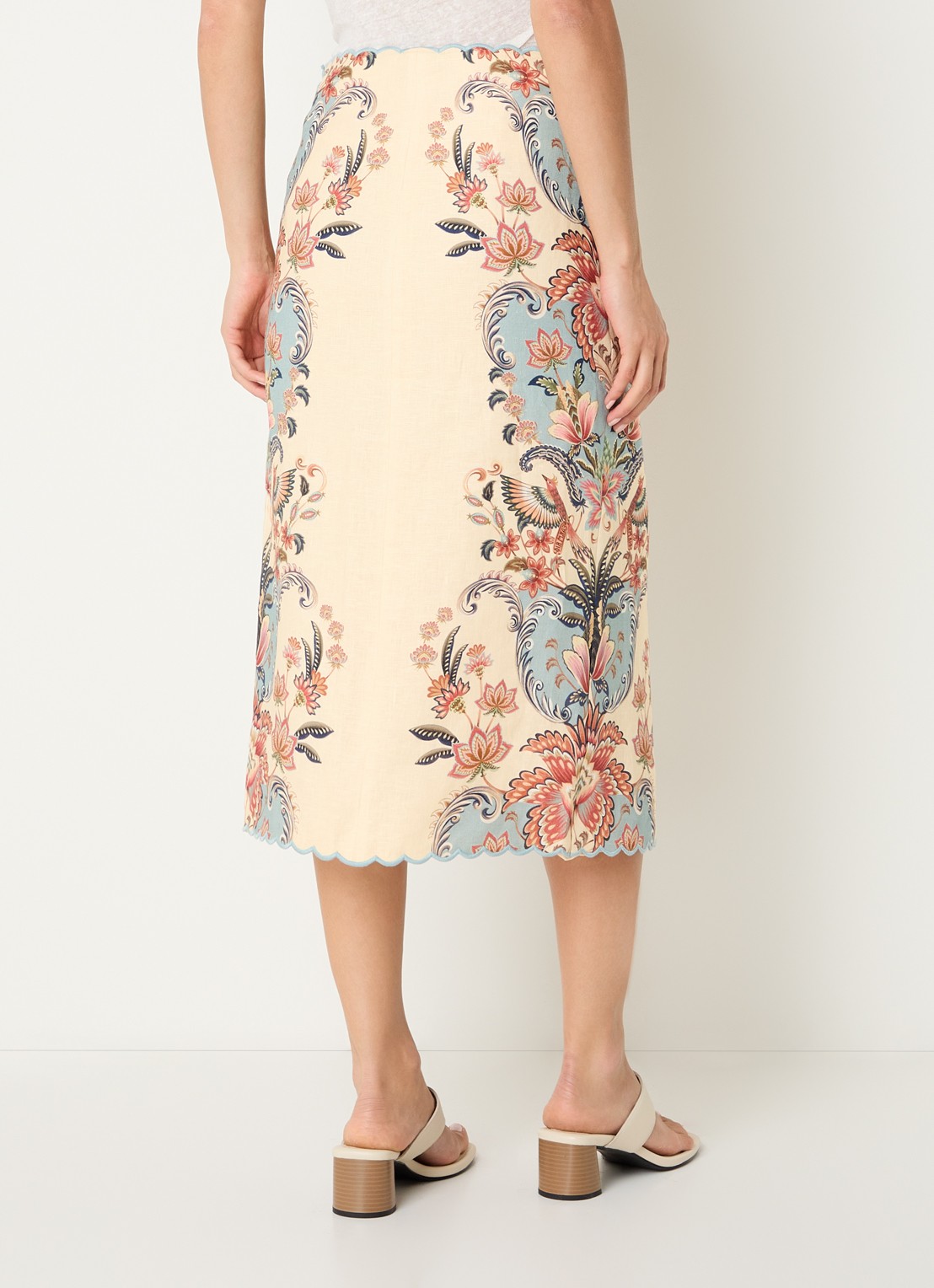 Farm Rio Sea Garden midi rok van linnen met geschulpte zoom en print - achterkant 6 vanillegeel
