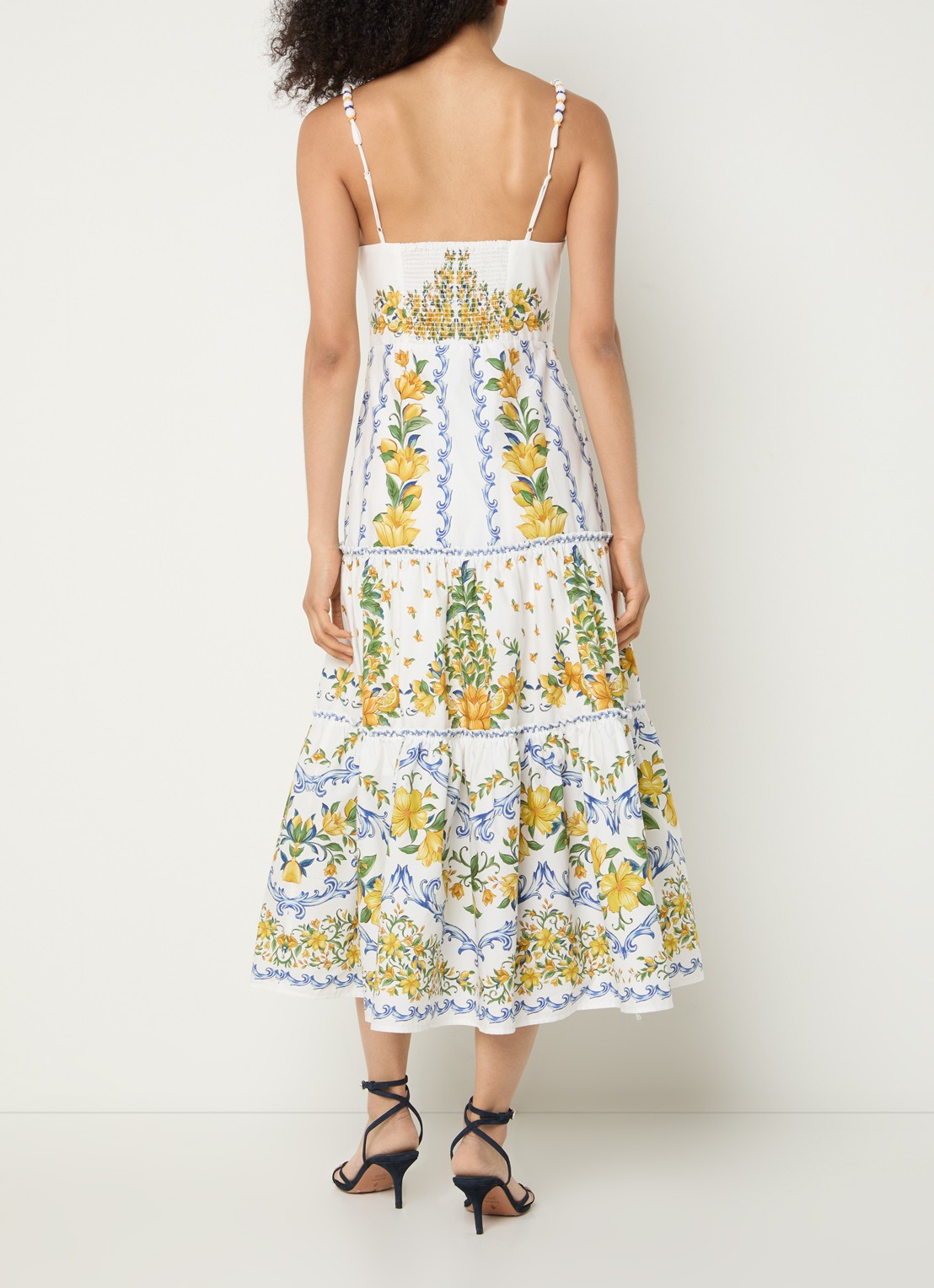 Farm Rio Sicily gelaagde midi jurk met bloemenprint - achterkant 3 gebroken wit