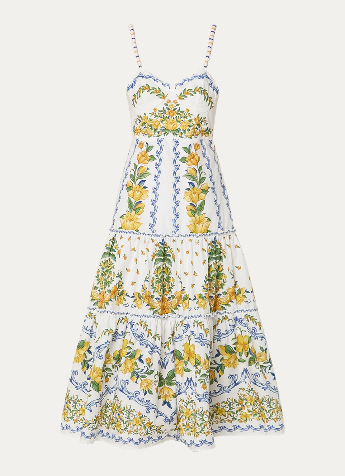 Farm Rio Sicily gelaagde midi jurk met bloemenprint - voorkant gebroken wit