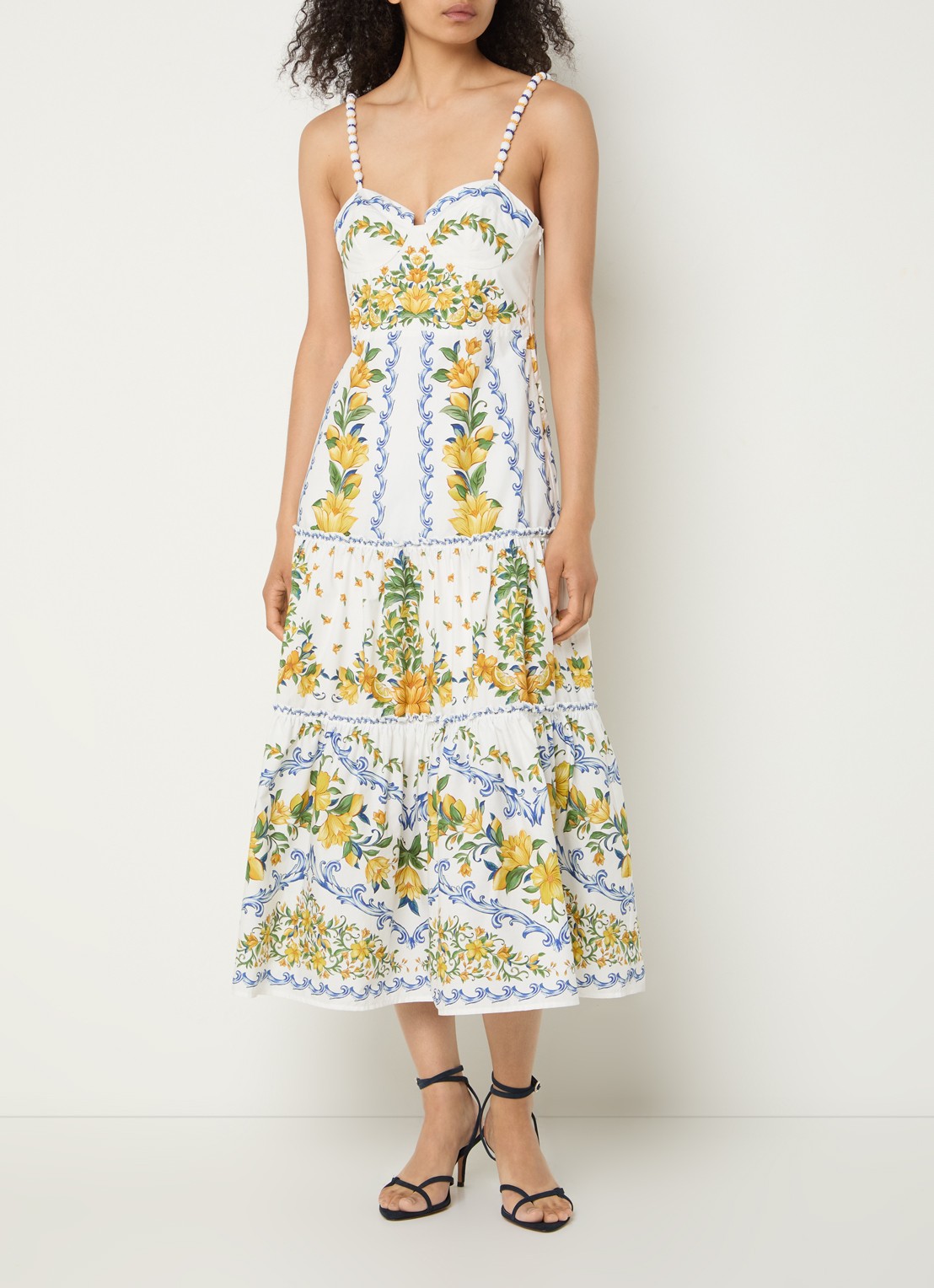 Farm Rio Sicily gelaagde midi jurk met bloemenprint - voorkant 2 gebroken wit