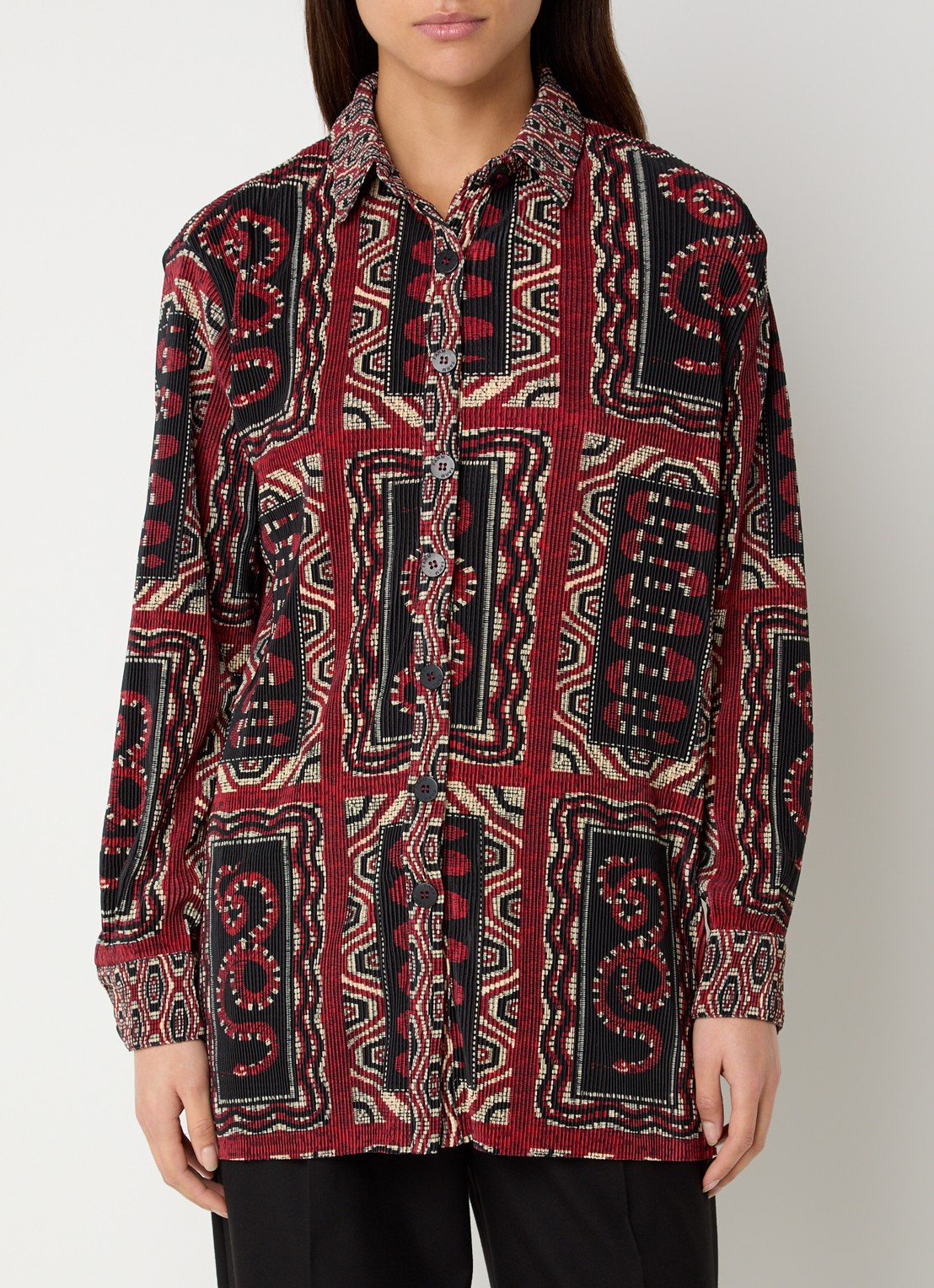 Farm Rio Snake Scarves ribgebreide blouse met print - detail donkerrood