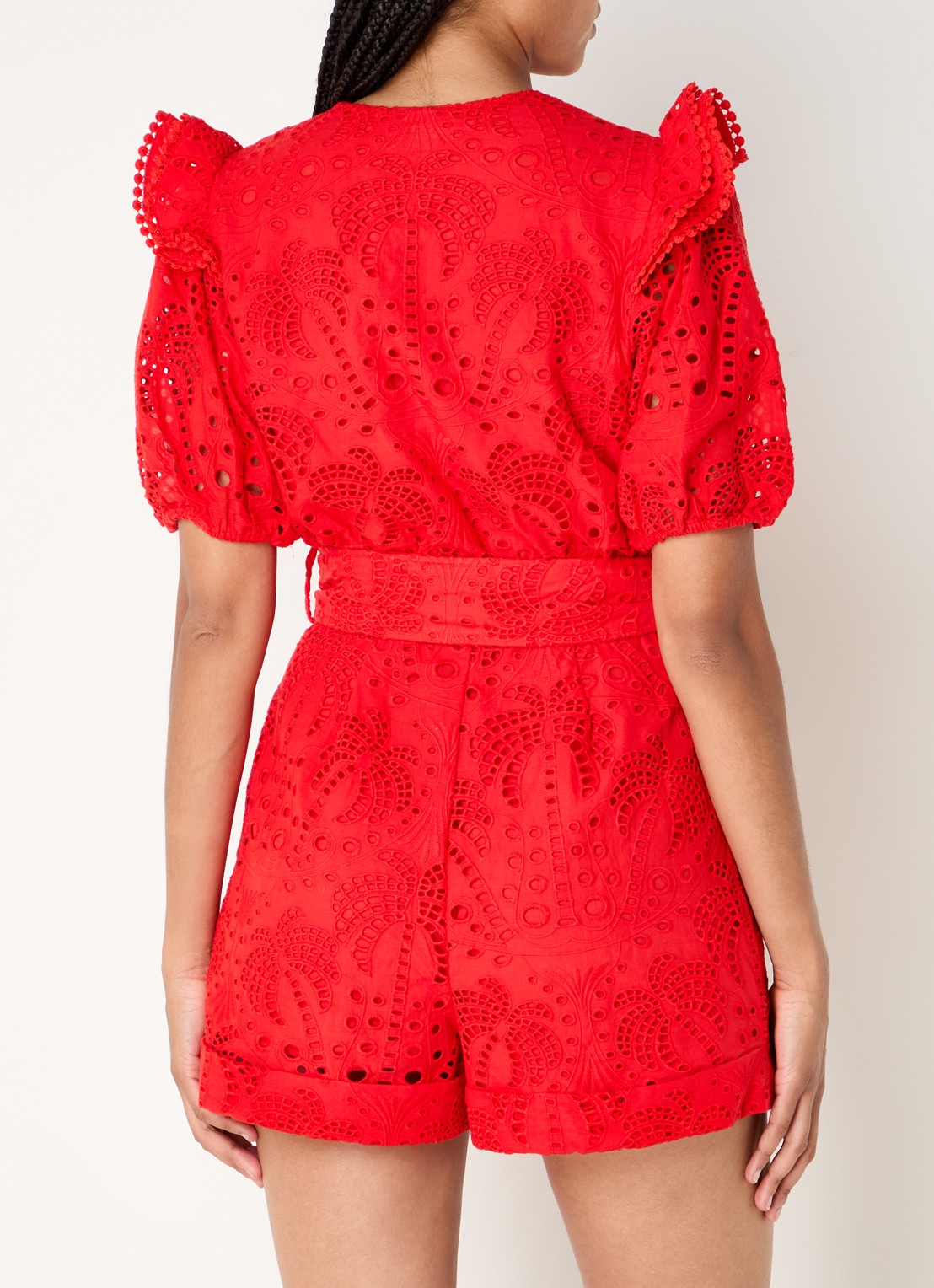 Farm Rio Straight fit playsuit met broderie en ceintuur - achterkant 4 rood