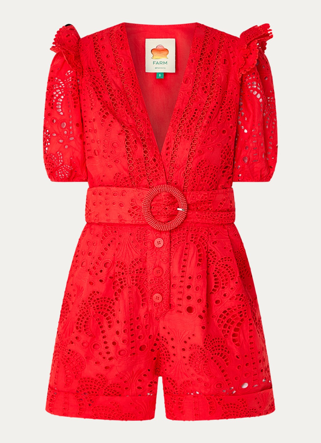 Farm Rio Straight fit playsuit met broderie en ceintuur - voorkant rood