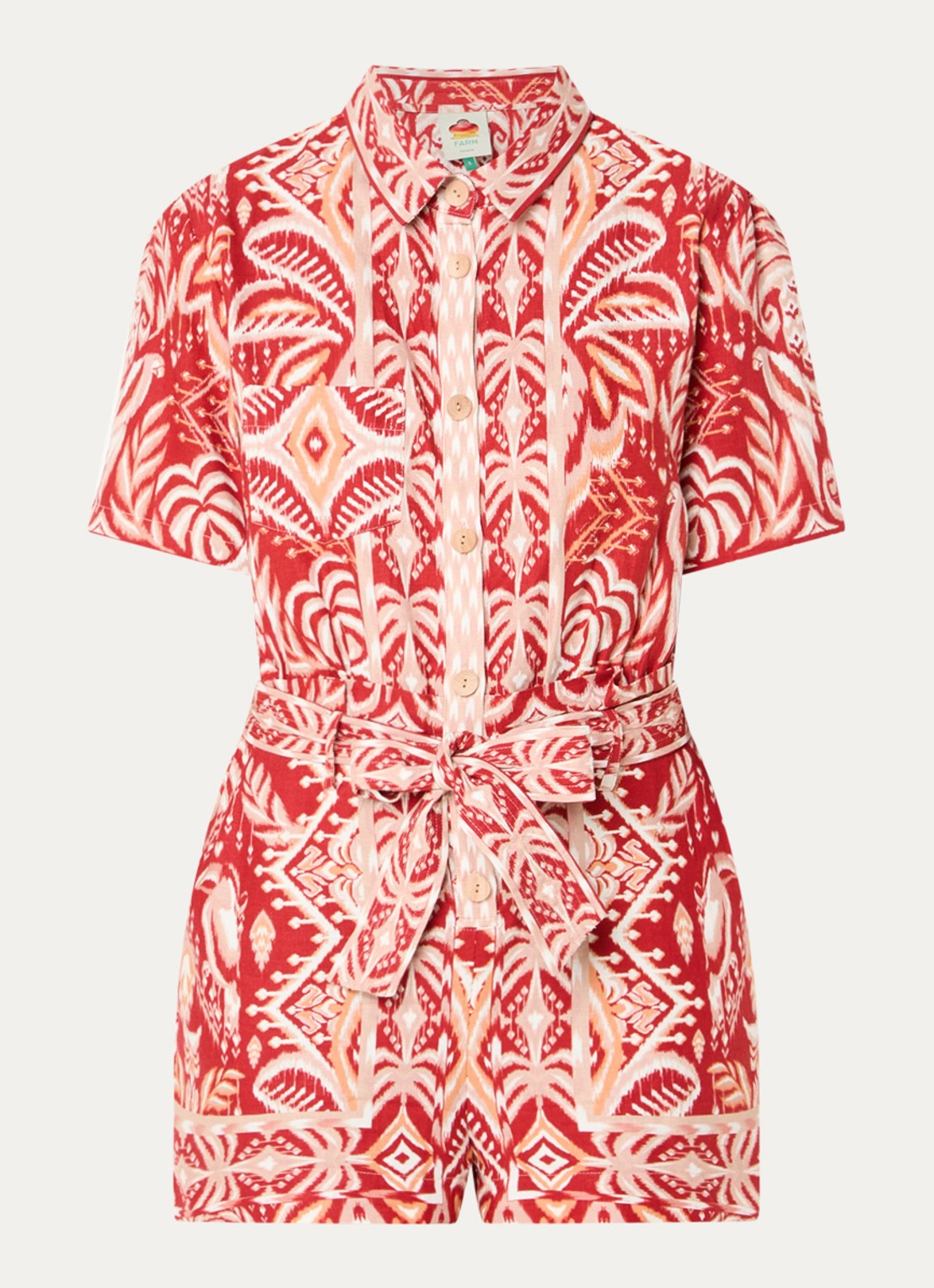 Farm Rio Straight fit playsuit met grafische print en strikceintuur - voorkant 3 rood