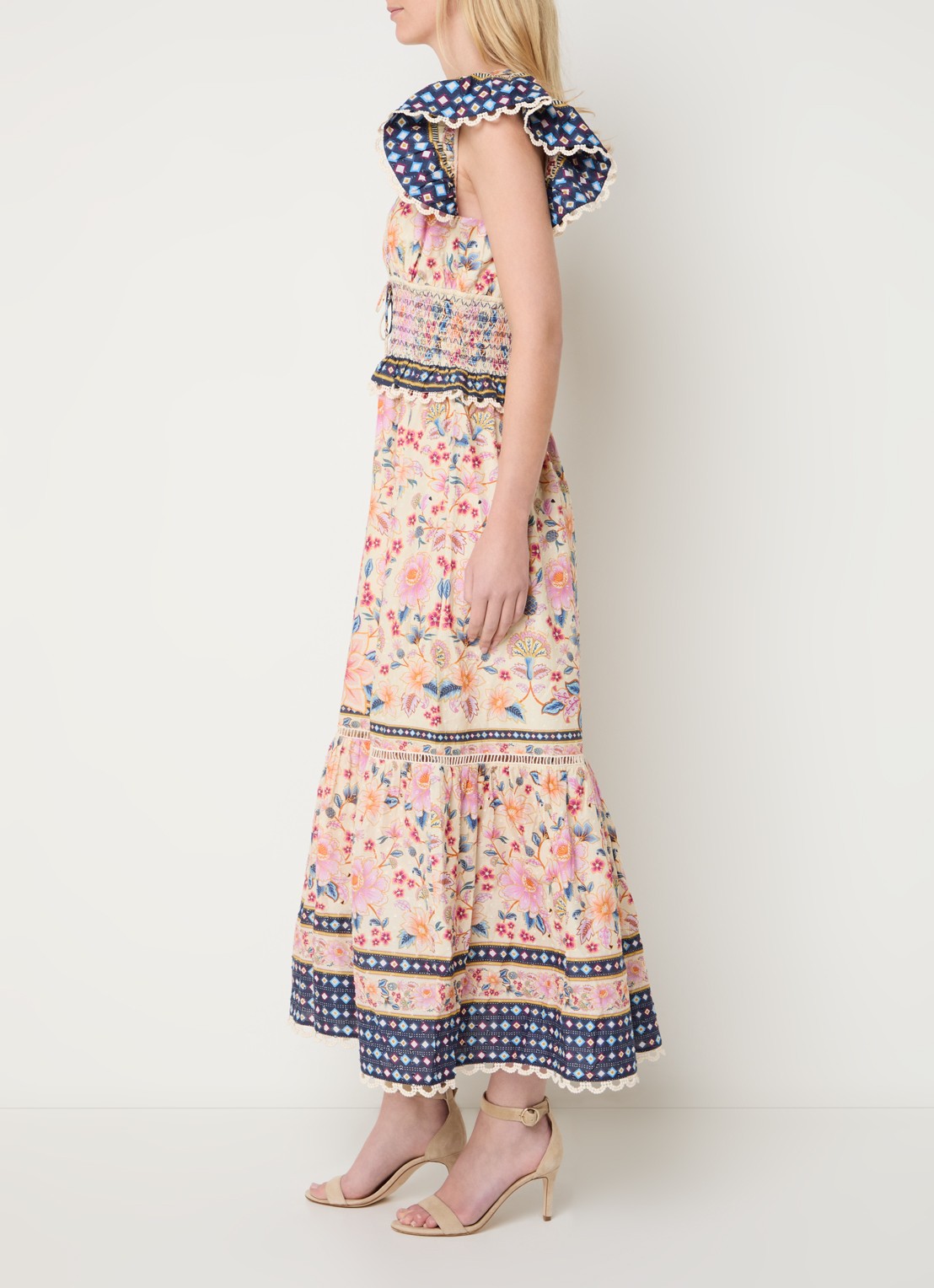 Farm Rio Superbloom midi jurk met bloemenprint en smockwerk - detail 4 roze