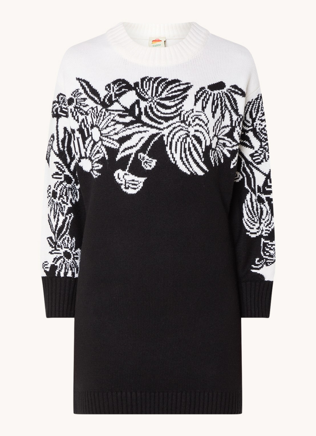 Farm Rio Surreal fijngebreide mini trui-jurk met ingebreid patroon - voorkant 2 zwart
