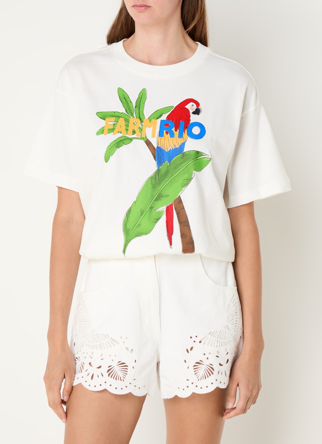 Farm Rio T-shirt met logoprint - detail 4 gebroken wit